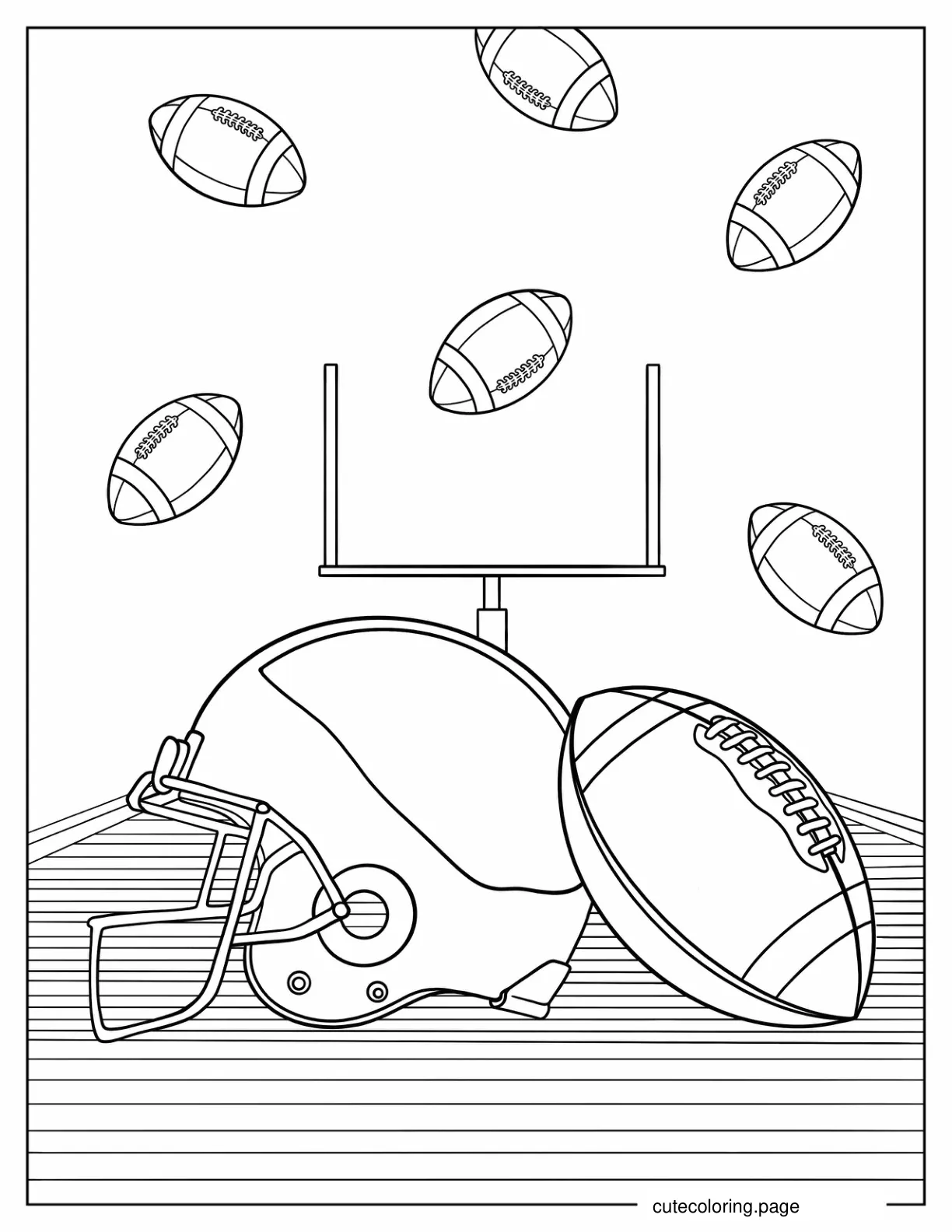 NFL Themed Balls And Goal Post To Color coloring page