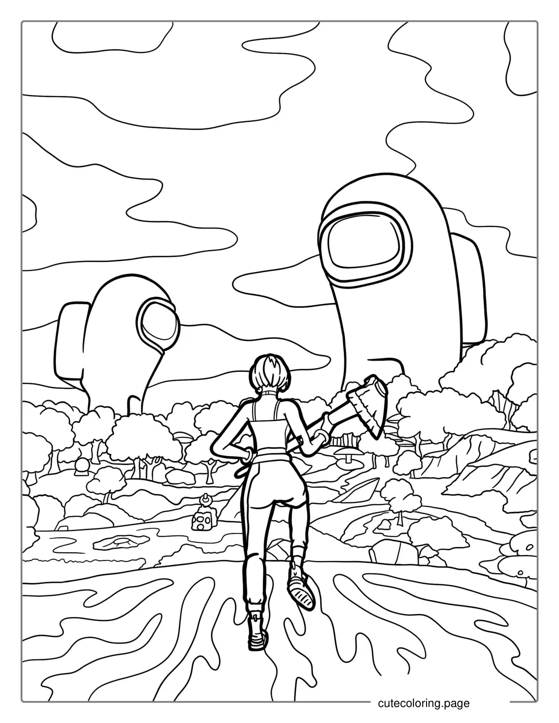 Fortnite Among Us Coloring For Kids coloring page