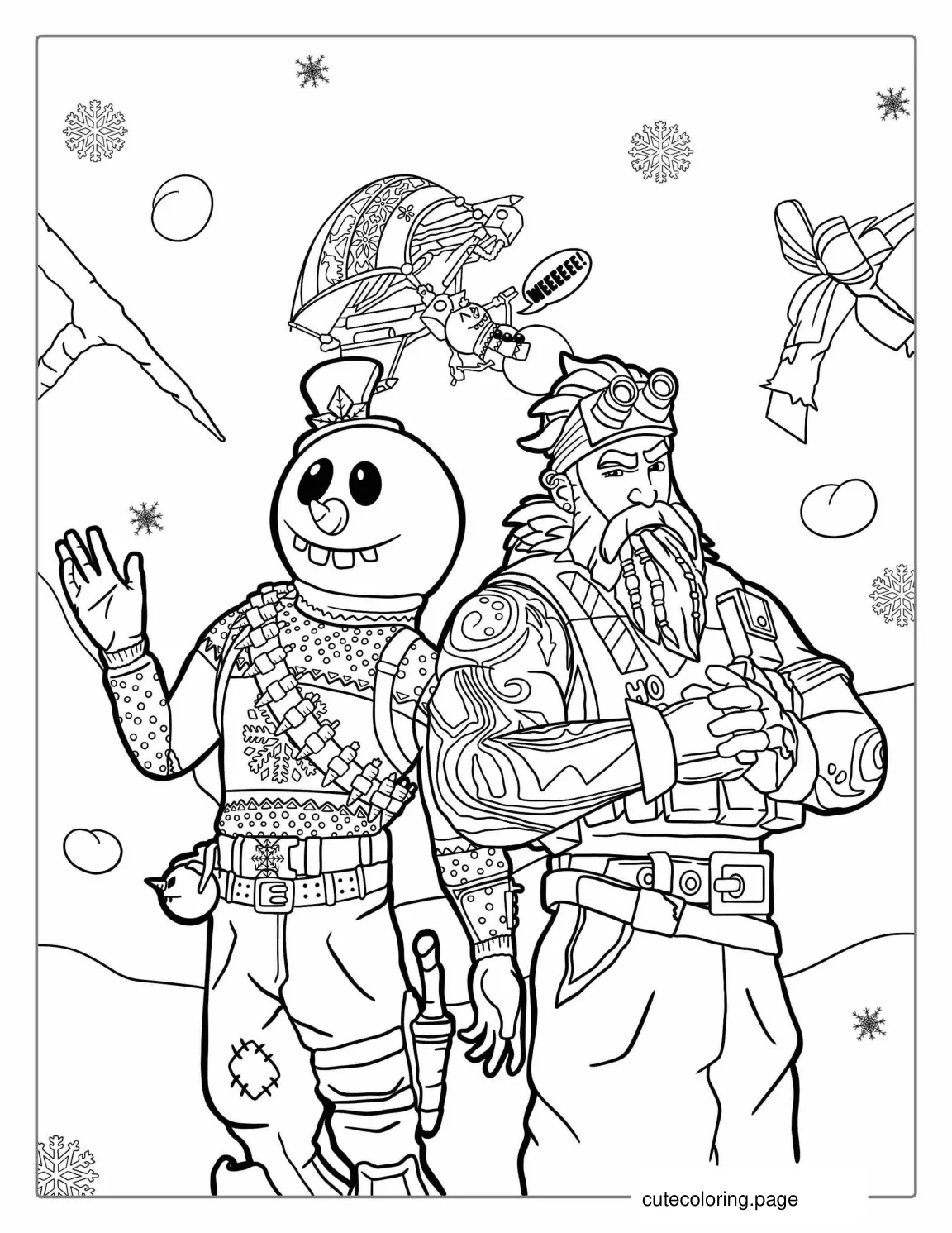 Fortnite Christmas Theme With Snowman And Santa coloring page