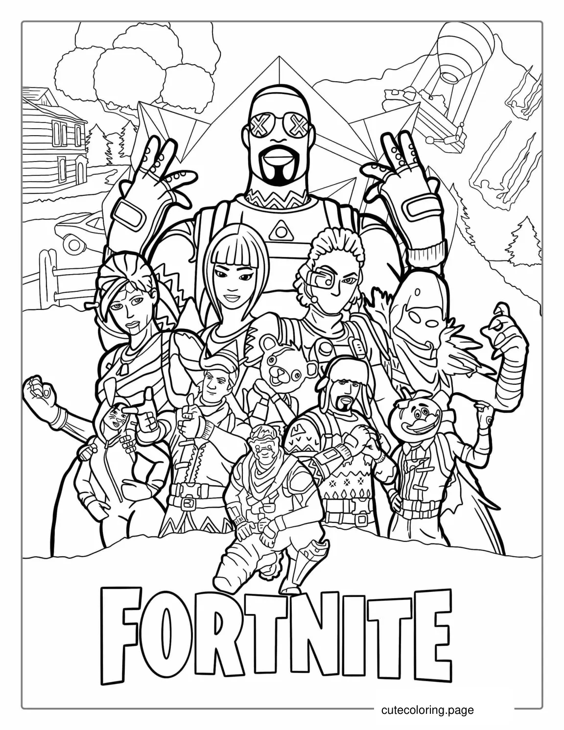 Fortnite Poster Art With Logo Coloring Sheet coloring page