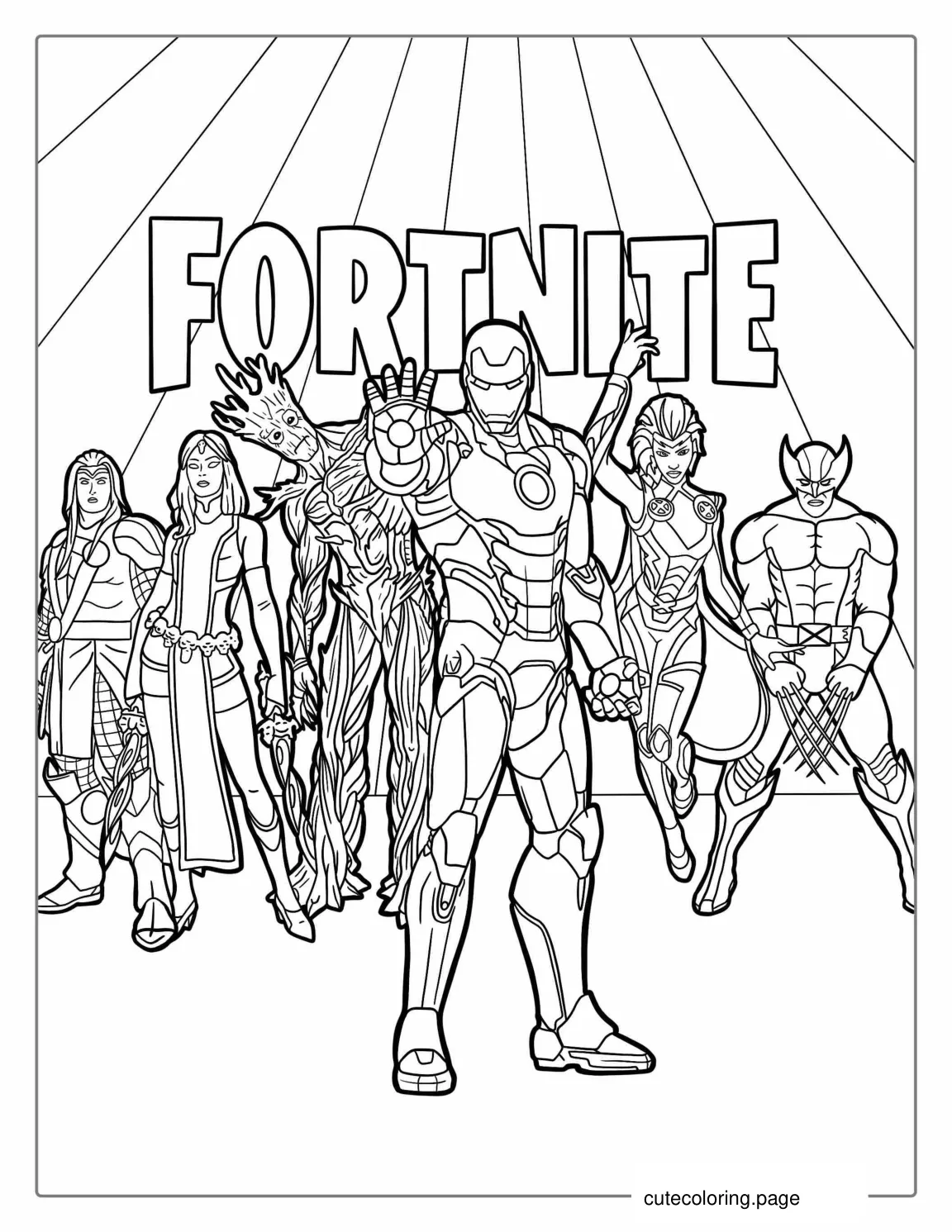 Marvel Fortnite With Iron Man Groot And More coloring page