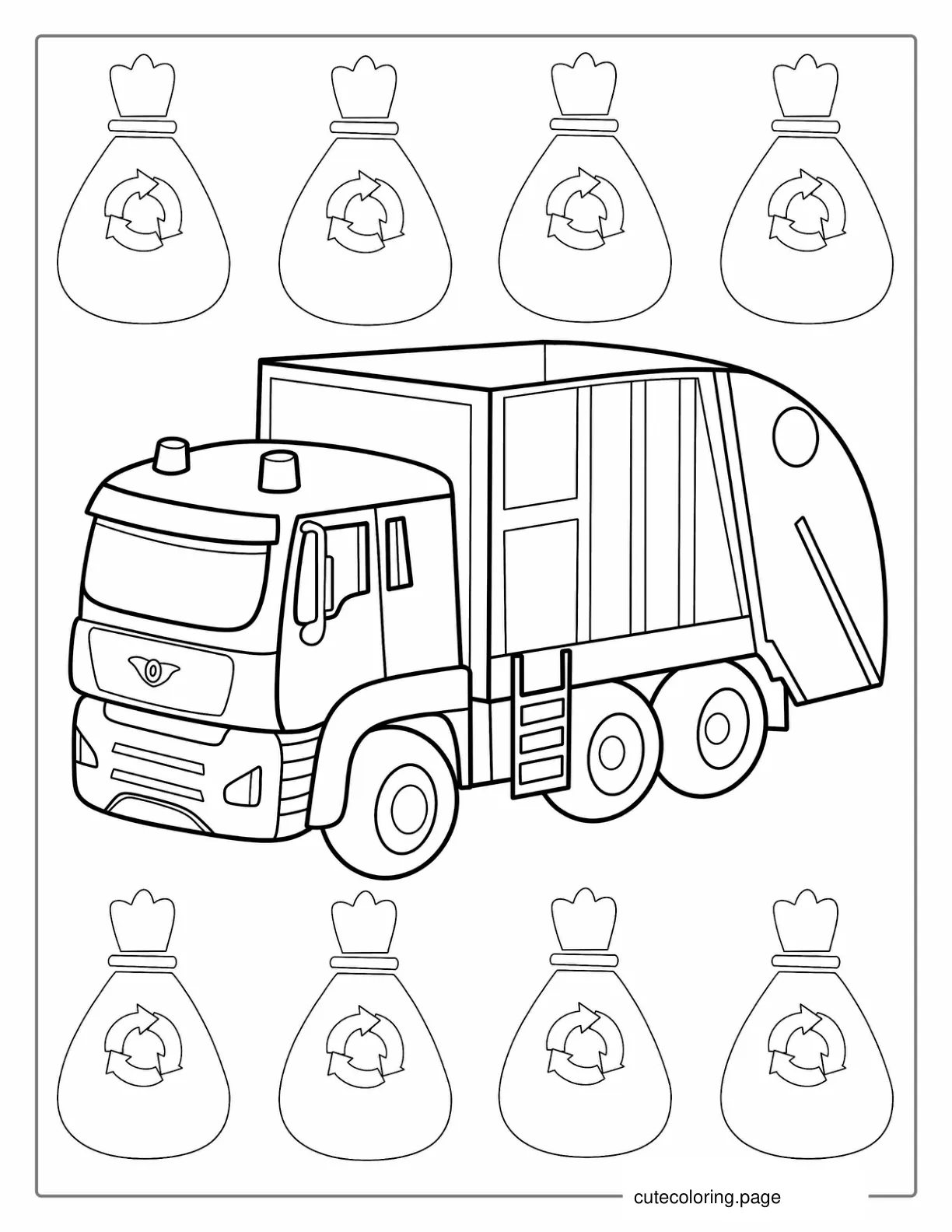 Coloring Page Of a Garbage Truck With Recycling Symbols coloring page