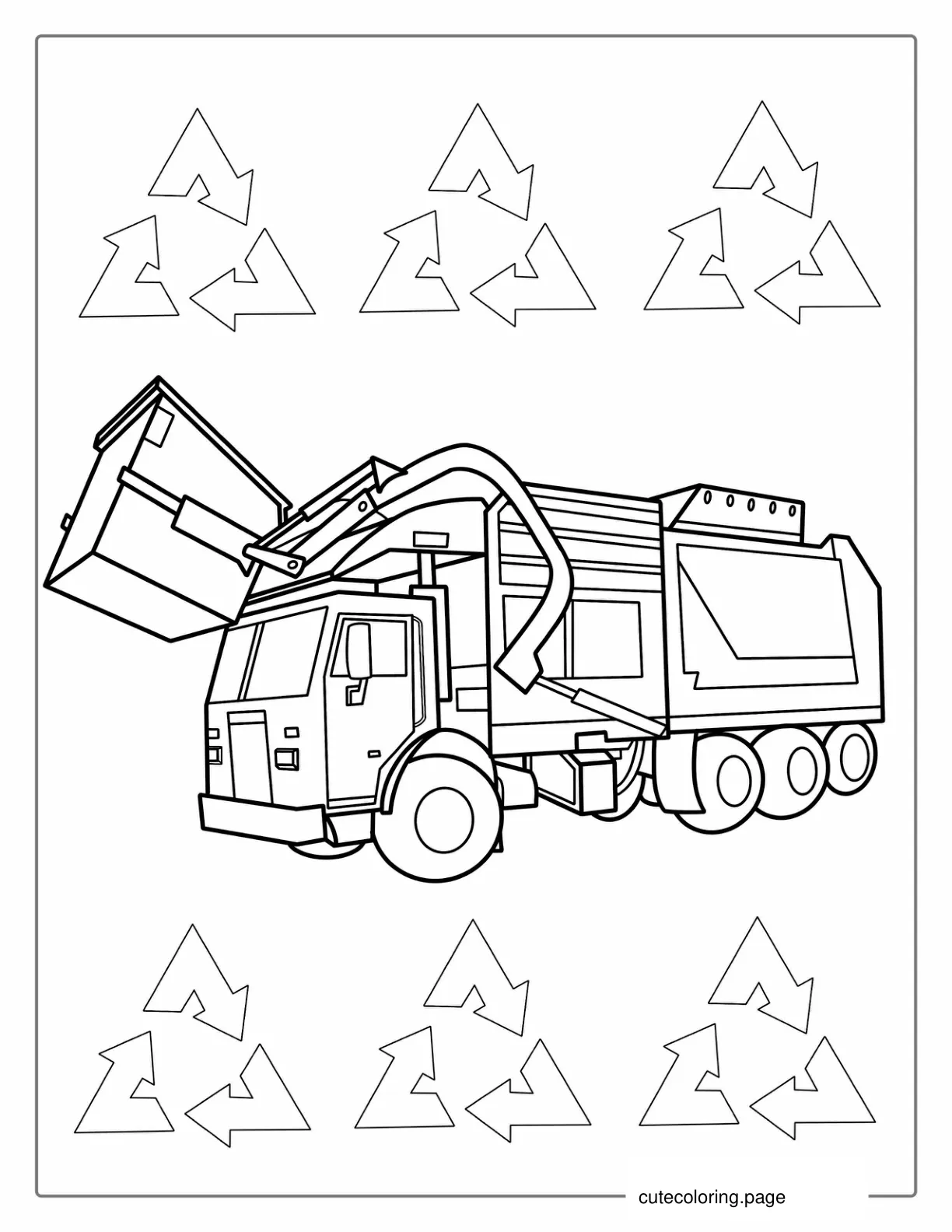 Garbage Truck Coloring Page With Recycling Symbols coloring page