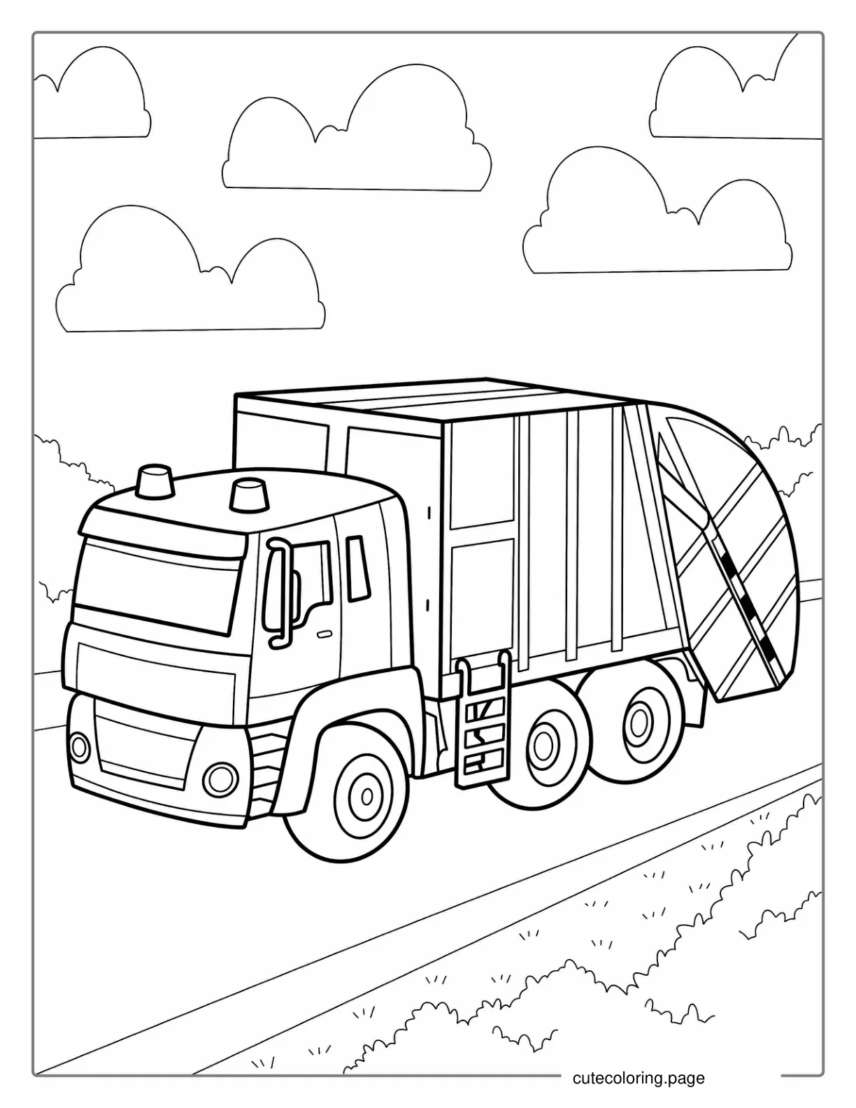 Garbage Truck Driving On The Road coloring page