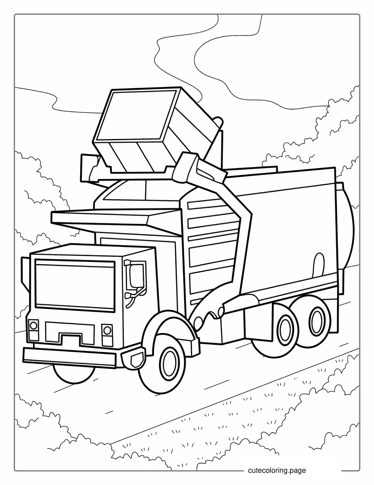 Garbage Truck Dumping Trash Into Holding Area coloring page