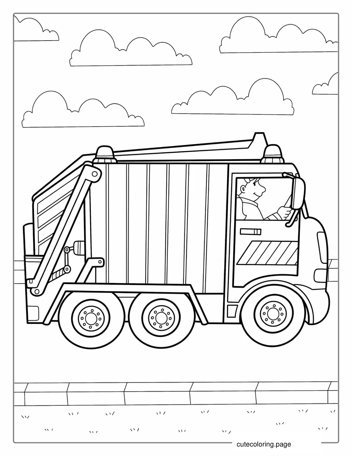 Garbage Truck With Driver Coloring Page For Kids coloring page