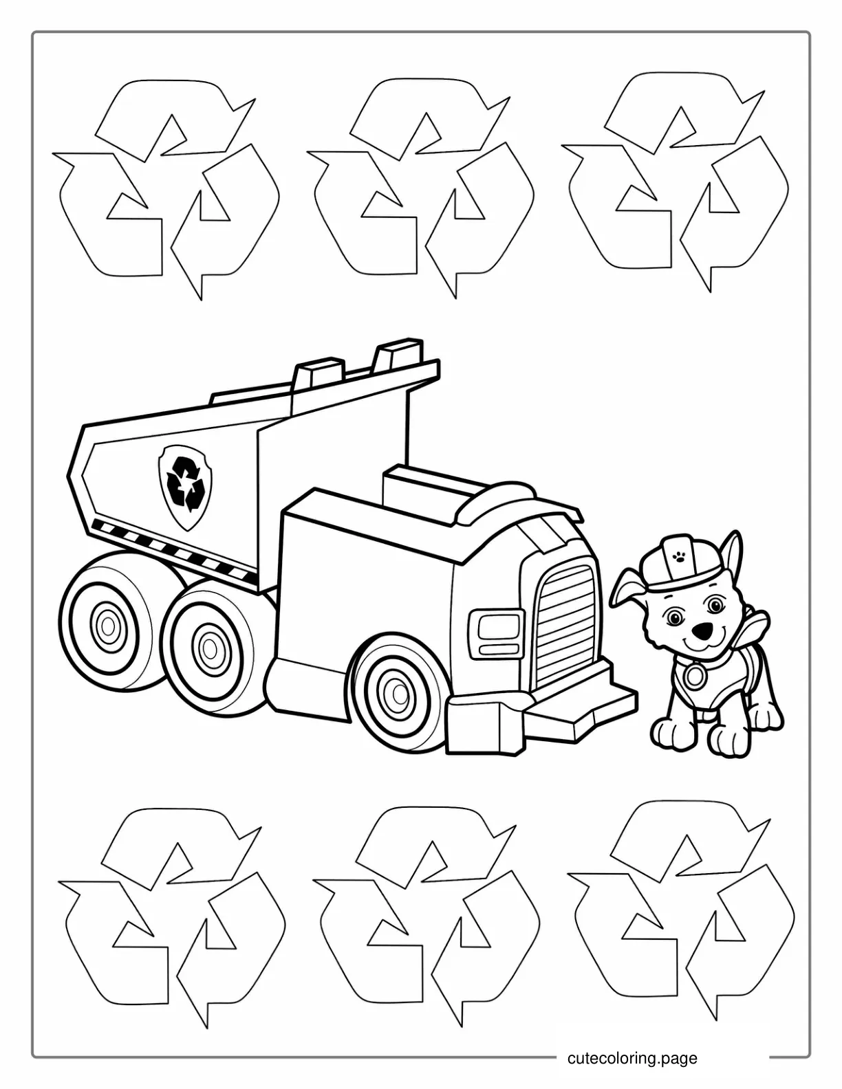 Paw Patrol With Rocky And Garbage Truck To Color coloring page