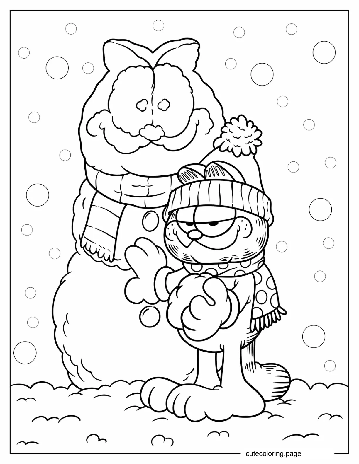 Coloring Page of Garfield Making Christmas Garfield Snowman coloring page