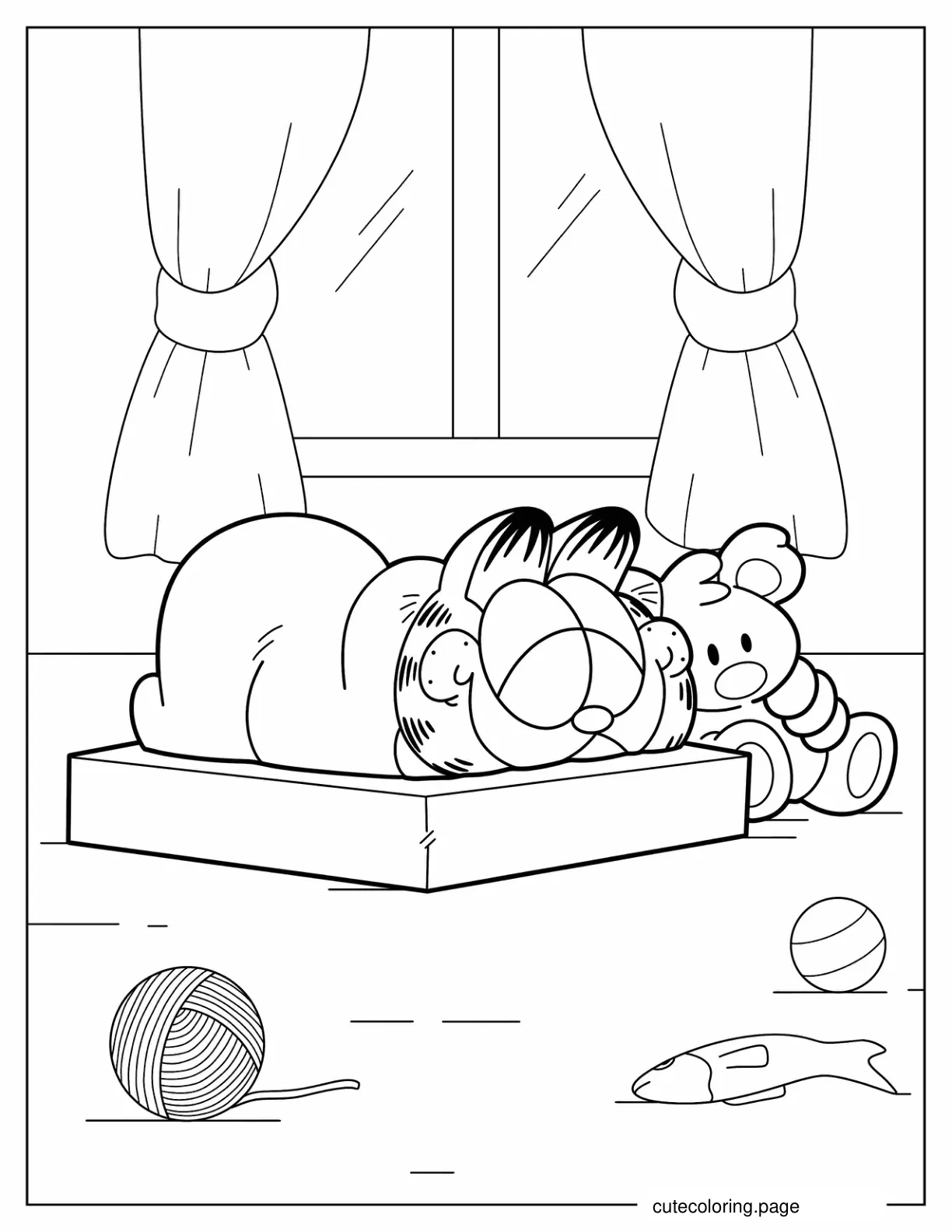 Cute Coloring Page Of Garfield Sleeping With Pookie coloring page