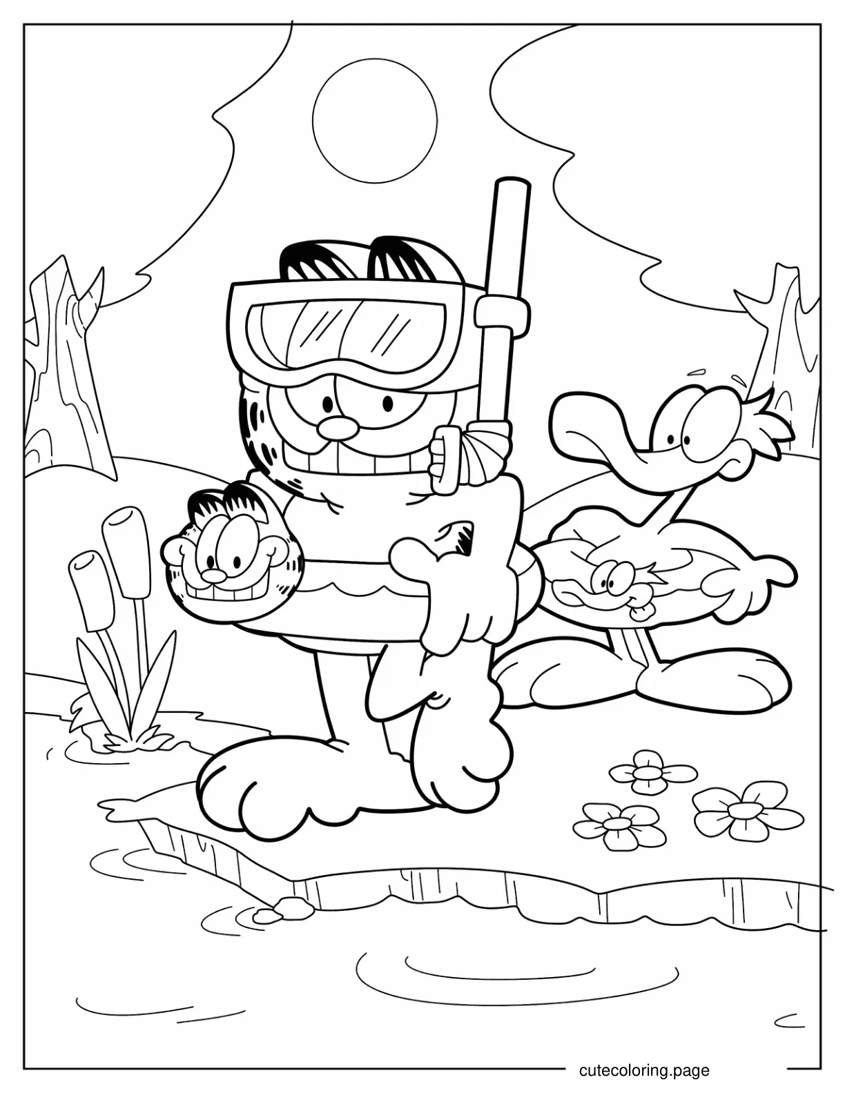 Garfield And Wade Getting Ready To Swim Coloring Sheet coloring page