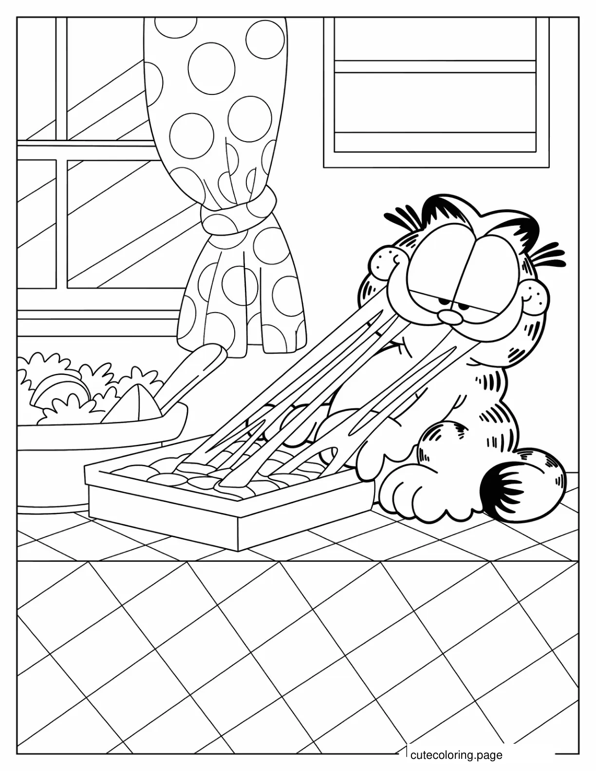 Garfield Eating Strings Of Cheese From Lasagna coloring page