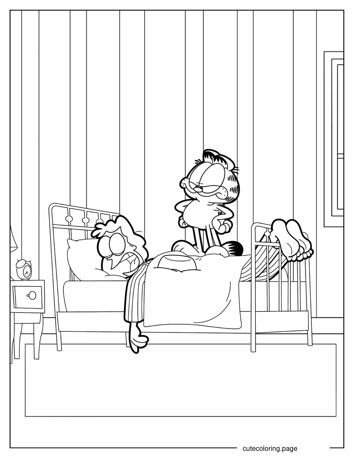 Garfield Frowning At Sleeping Jon Arbuckle Coloring Page coloring page