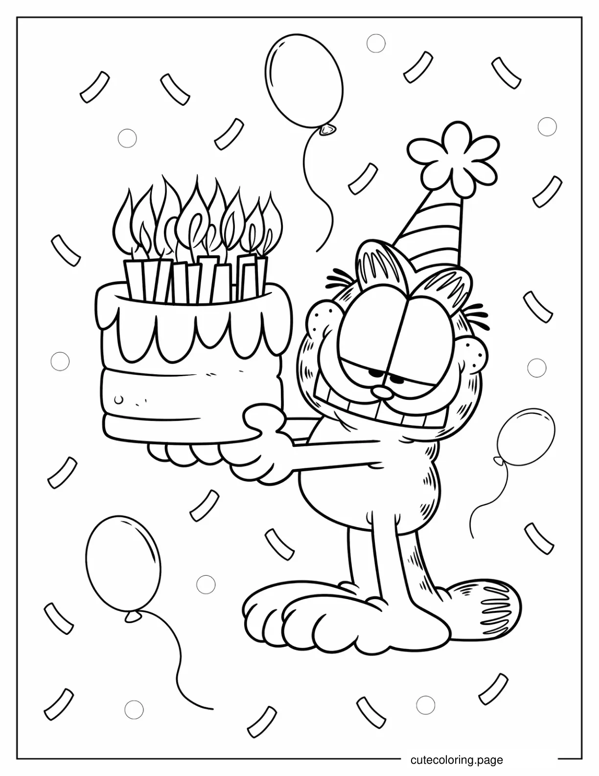 Garfield Holding Birthday Cake coloring page