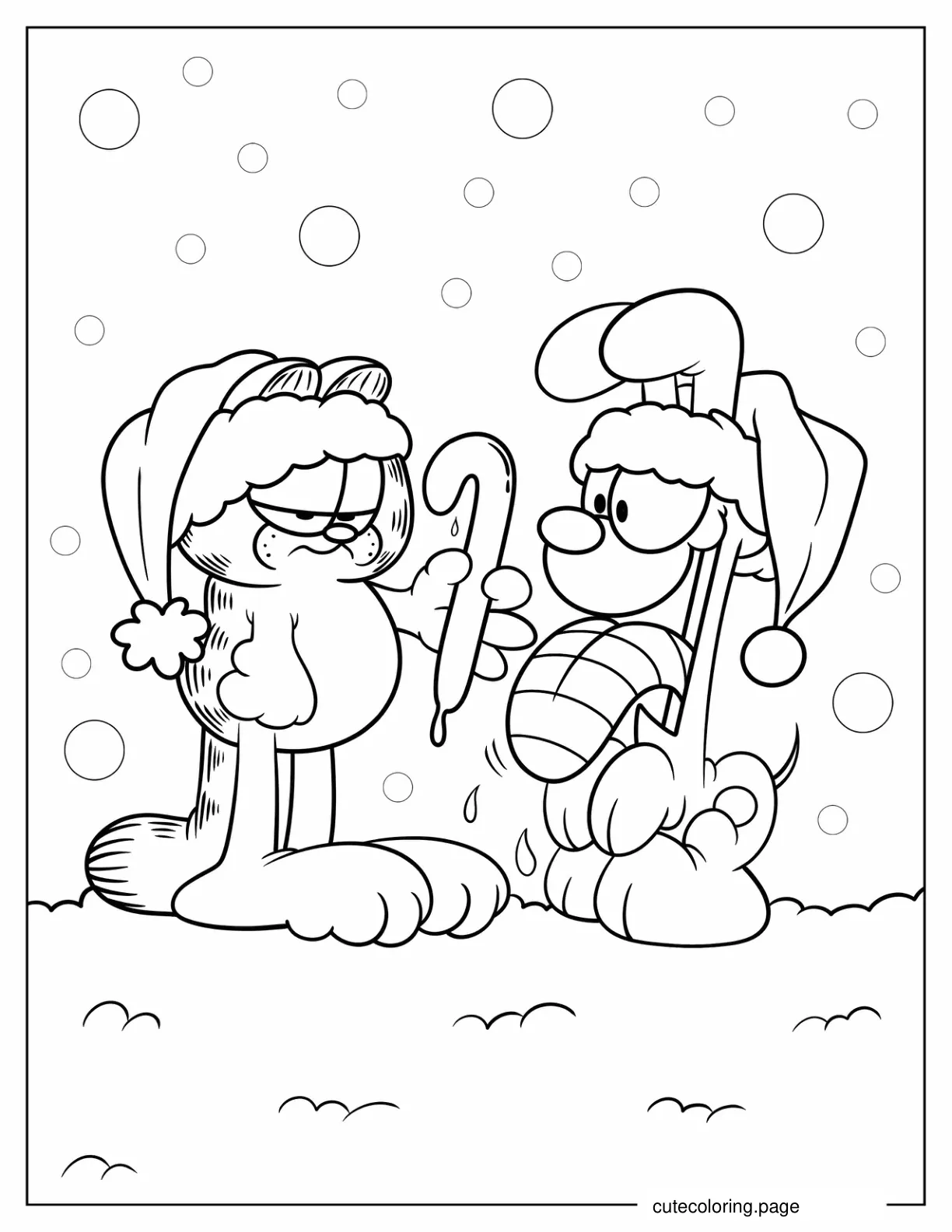 Garfield Holding Treat For Odie On Christmas Coloring Sheet coloring page