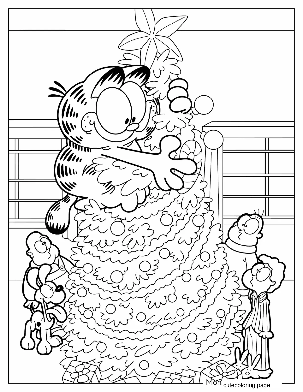 Garfield Hugging A Christmas Tree Coloring In coloring page