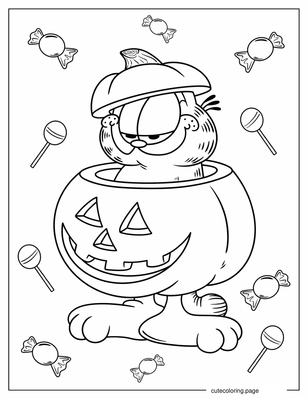 Garfield In Jack O Lantern Halloween Coloring Page coloring page