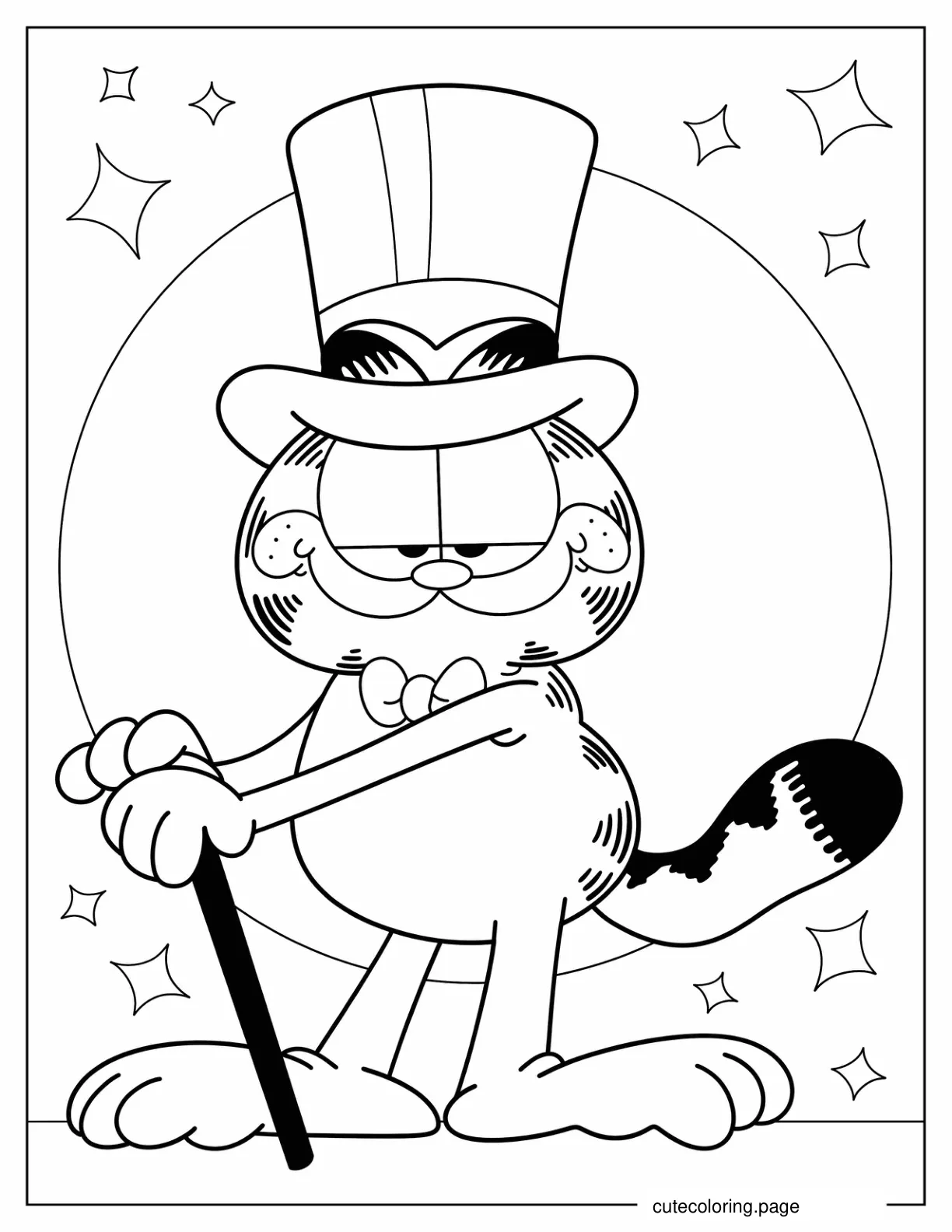 Garfield With Top Hat And Cane coloring page