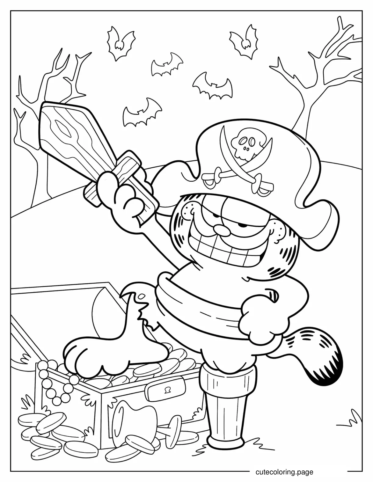 Pirate Garfield With Wooden Leg And Sword coloring page