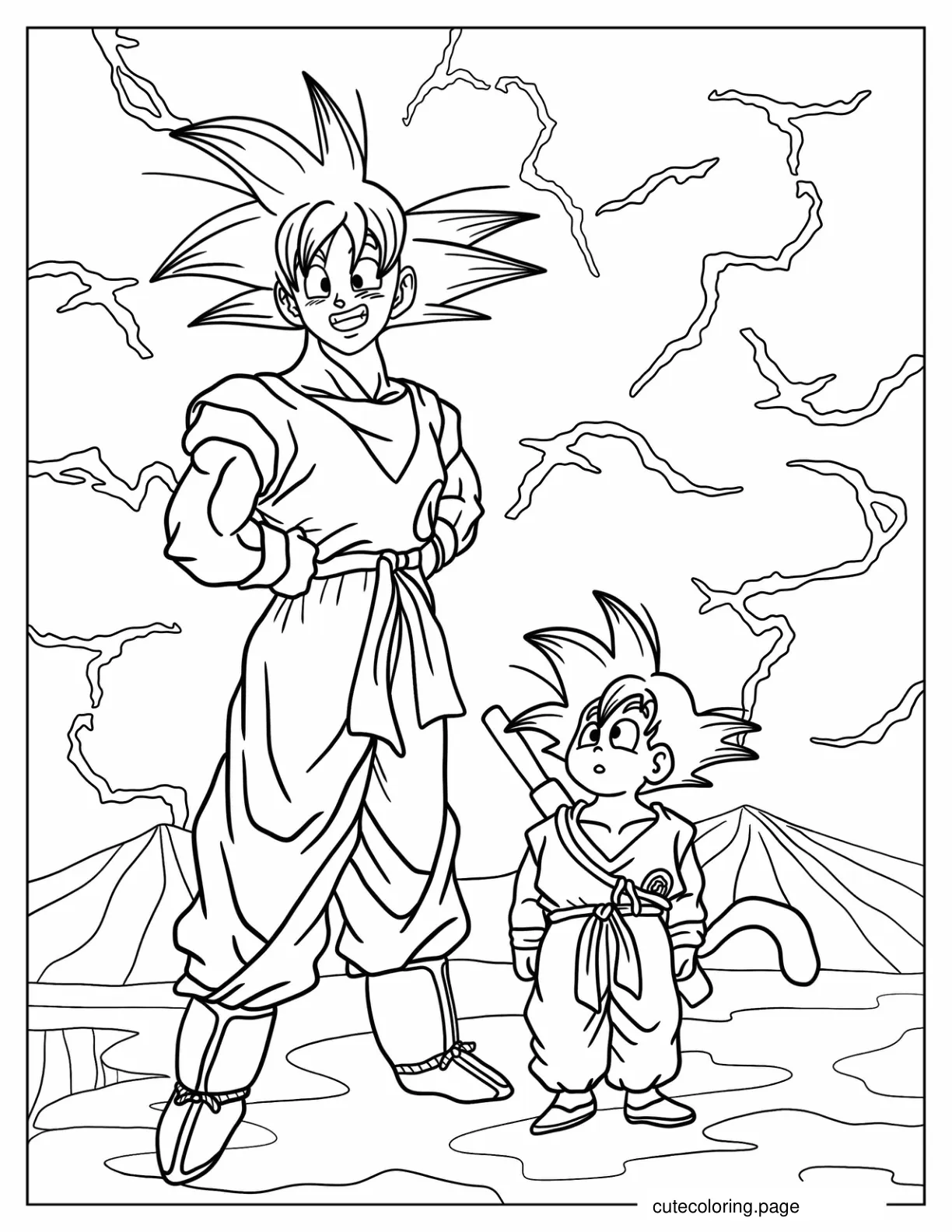 Adult Goku With Child Goku coloring page