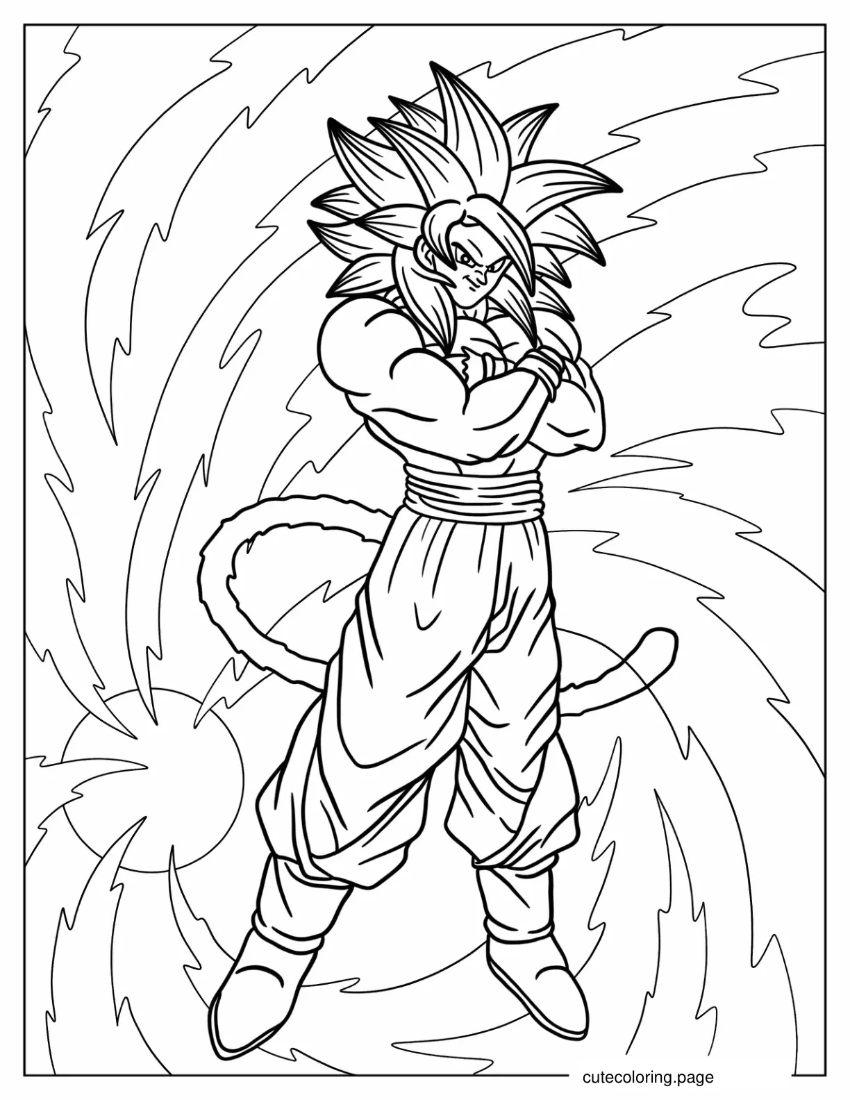 Detailed Super Sayian Goku With Tail coloring page