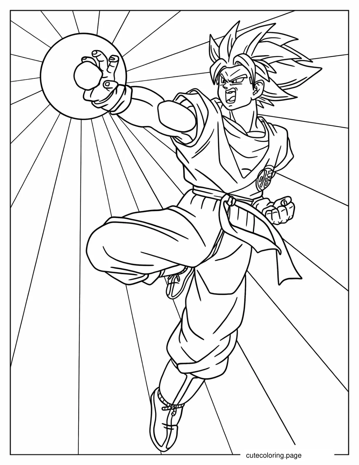 Goku In Super Saiyan Using Ki Blast coloring page