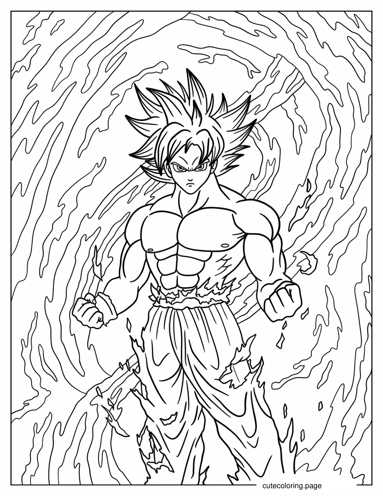 Powerful Goku In Fighting Stance coloring page