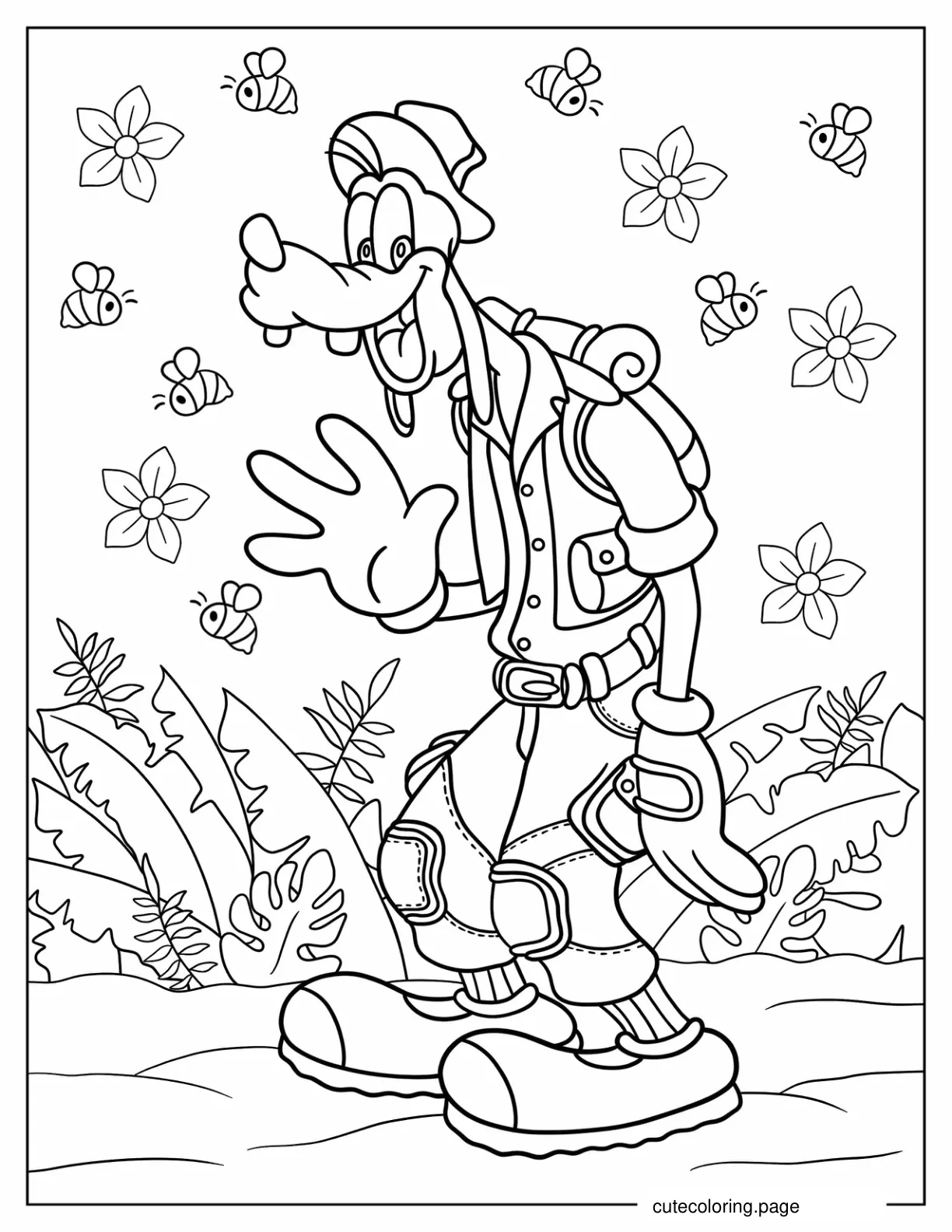 Camper Goofy Waving Hand To Color coloring page