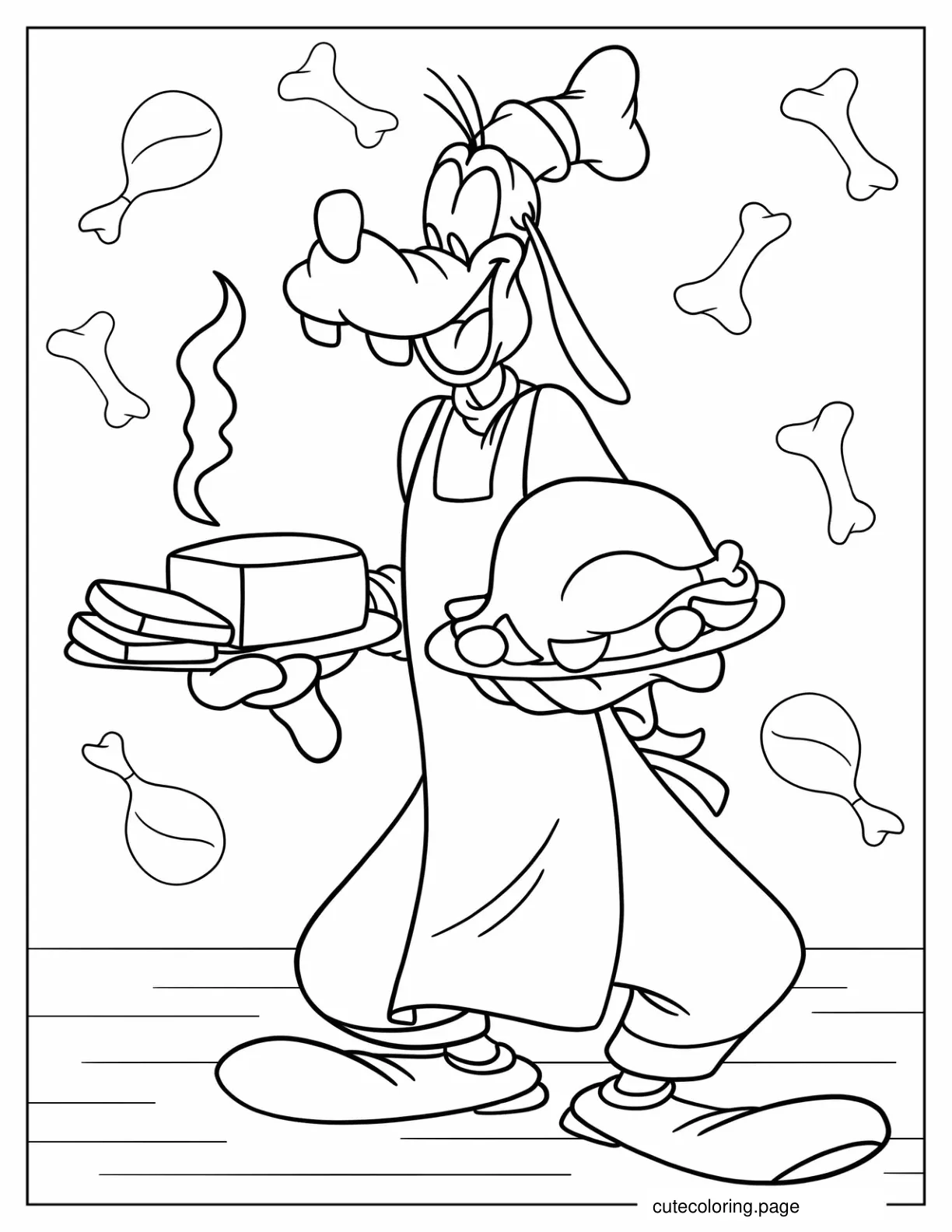 Chef Goofy Serving Bread And Turkey Coloring Page coloring page