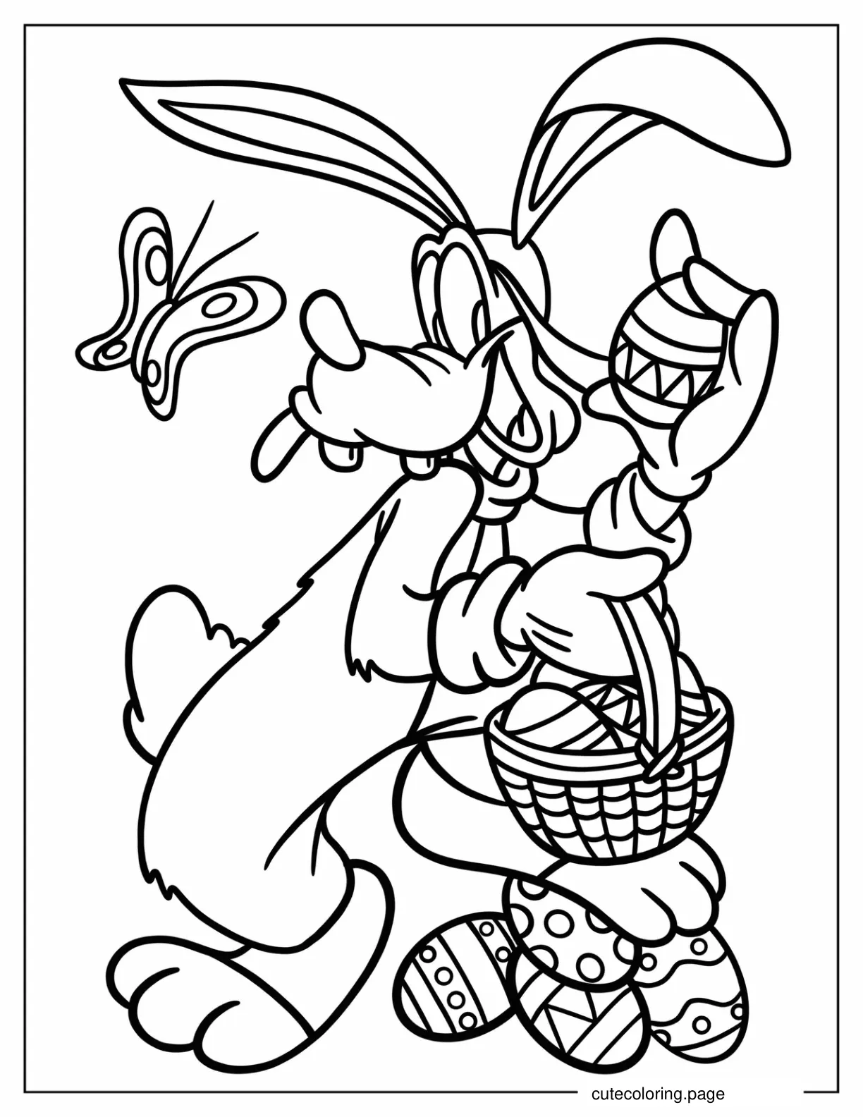 Coloring Page Of Goofy Collecting Easter Eggs coloring page