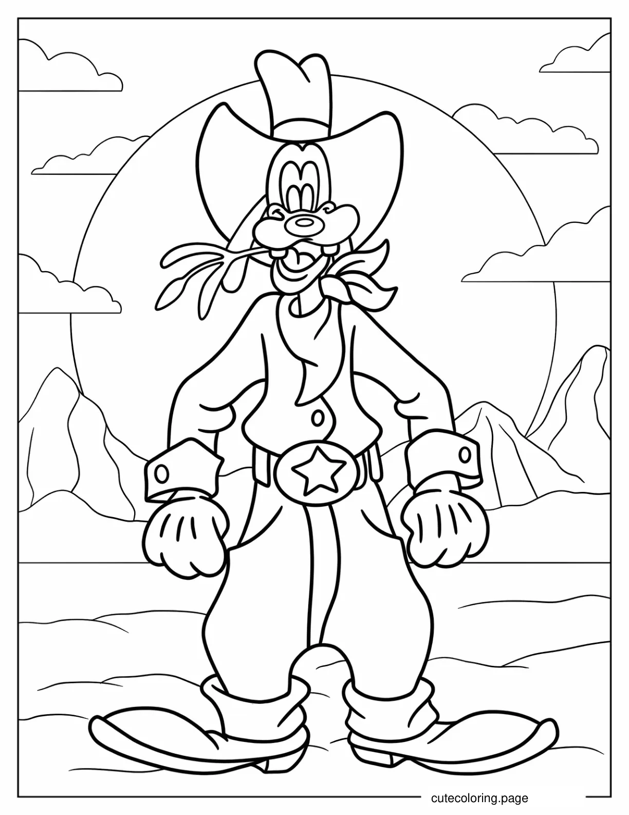 Coloring Sheet Of Cowboy Goofy In Desert coloring page