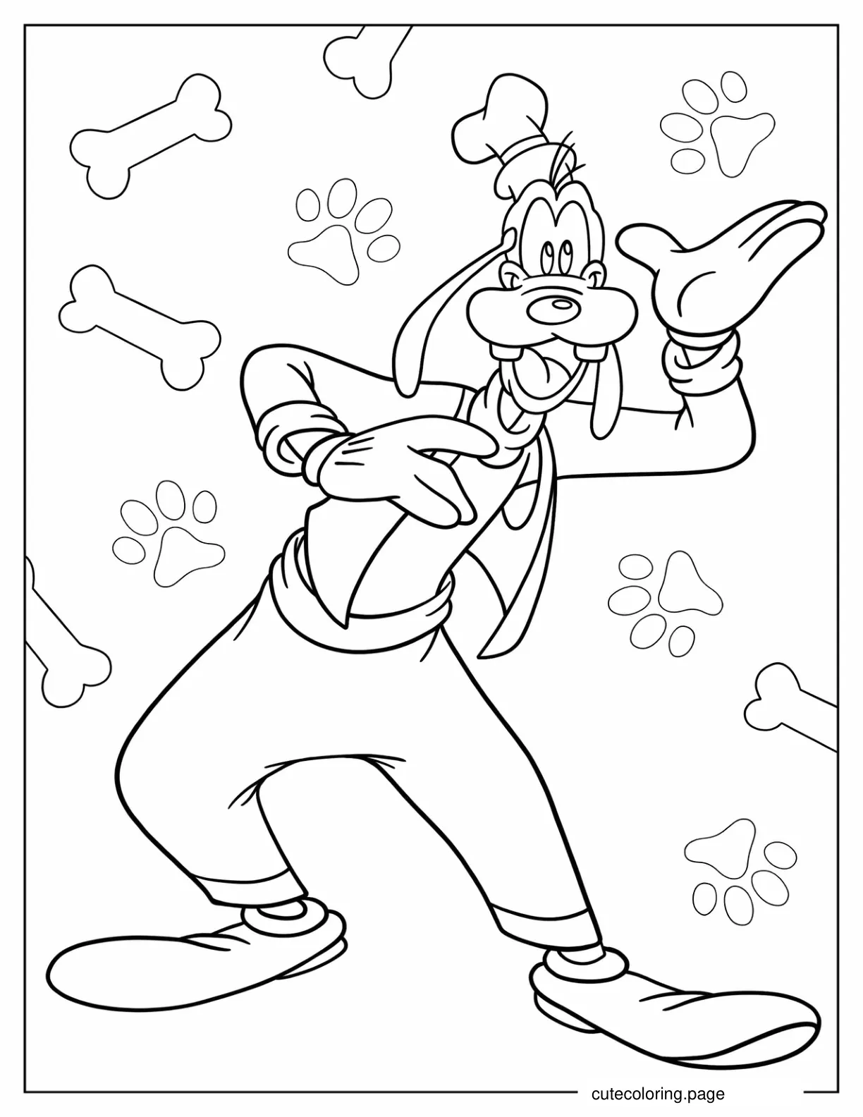 Easy Outline Of Goofy Waving For Kids coloring page