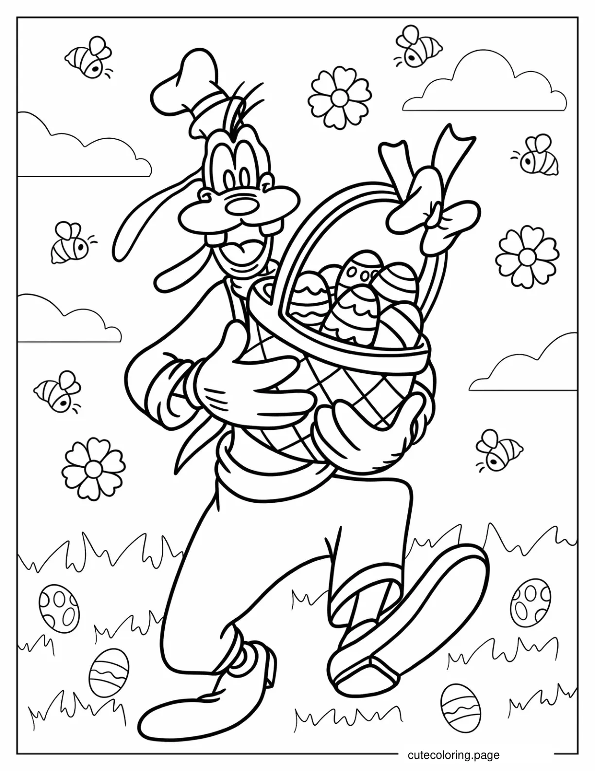 Goofy Carrying Basket Of Easter Eggs Coloring Sheet coloring page