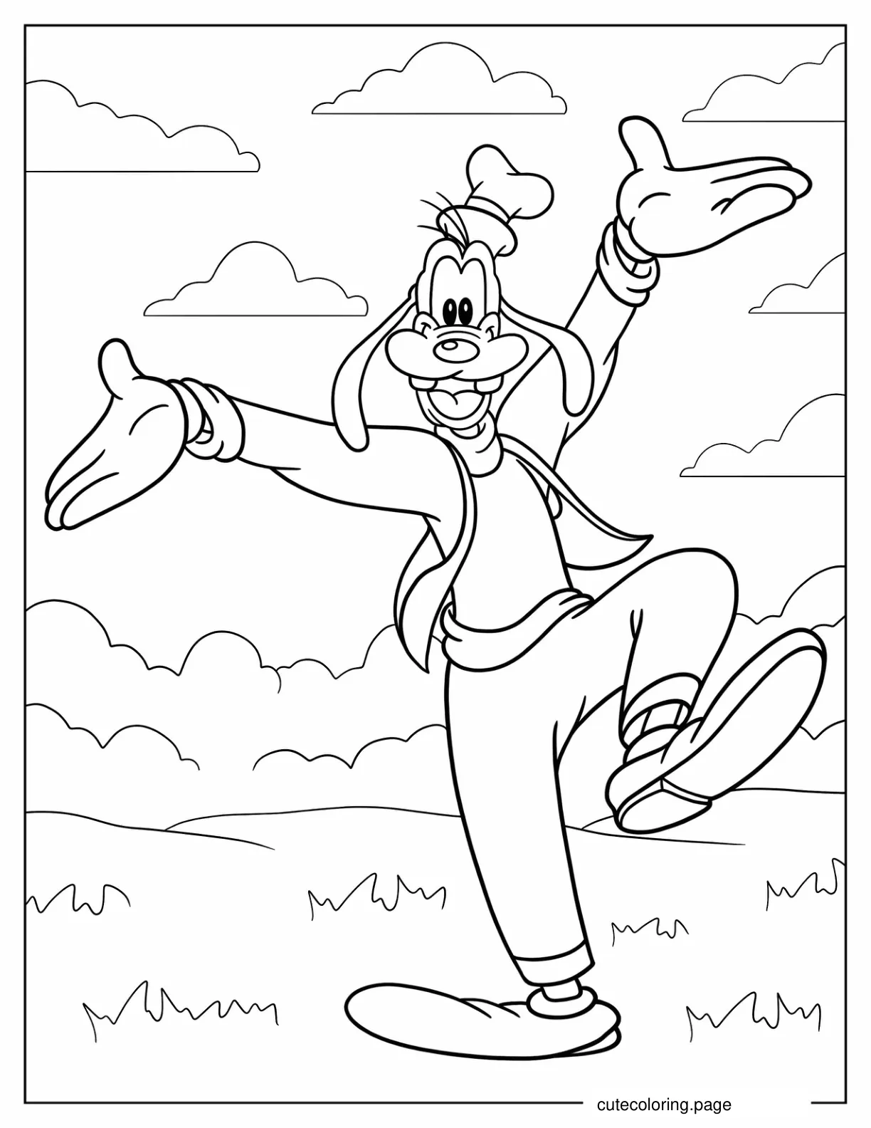 Goofy Dancing In Field coloring page