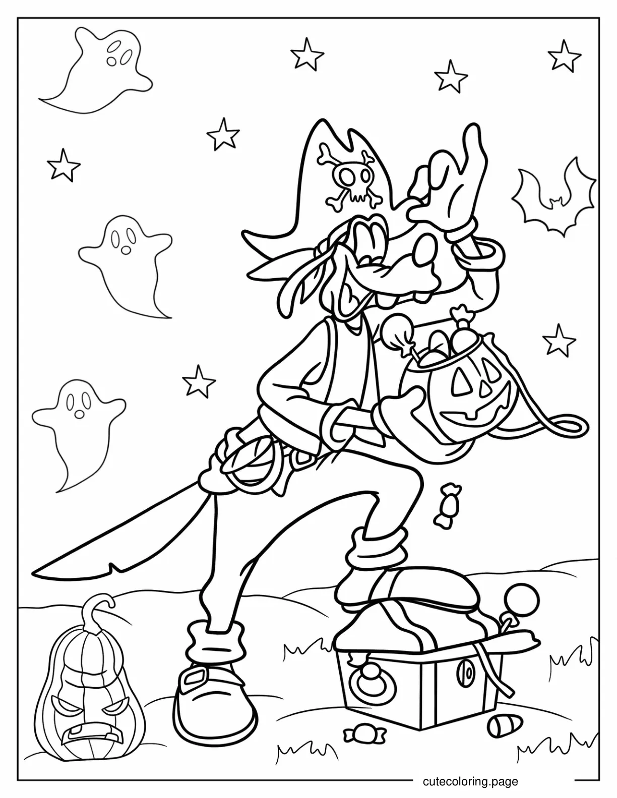 Goofy In Pirate Costume Trick Or Treating On Halloween Coloring In coloring page