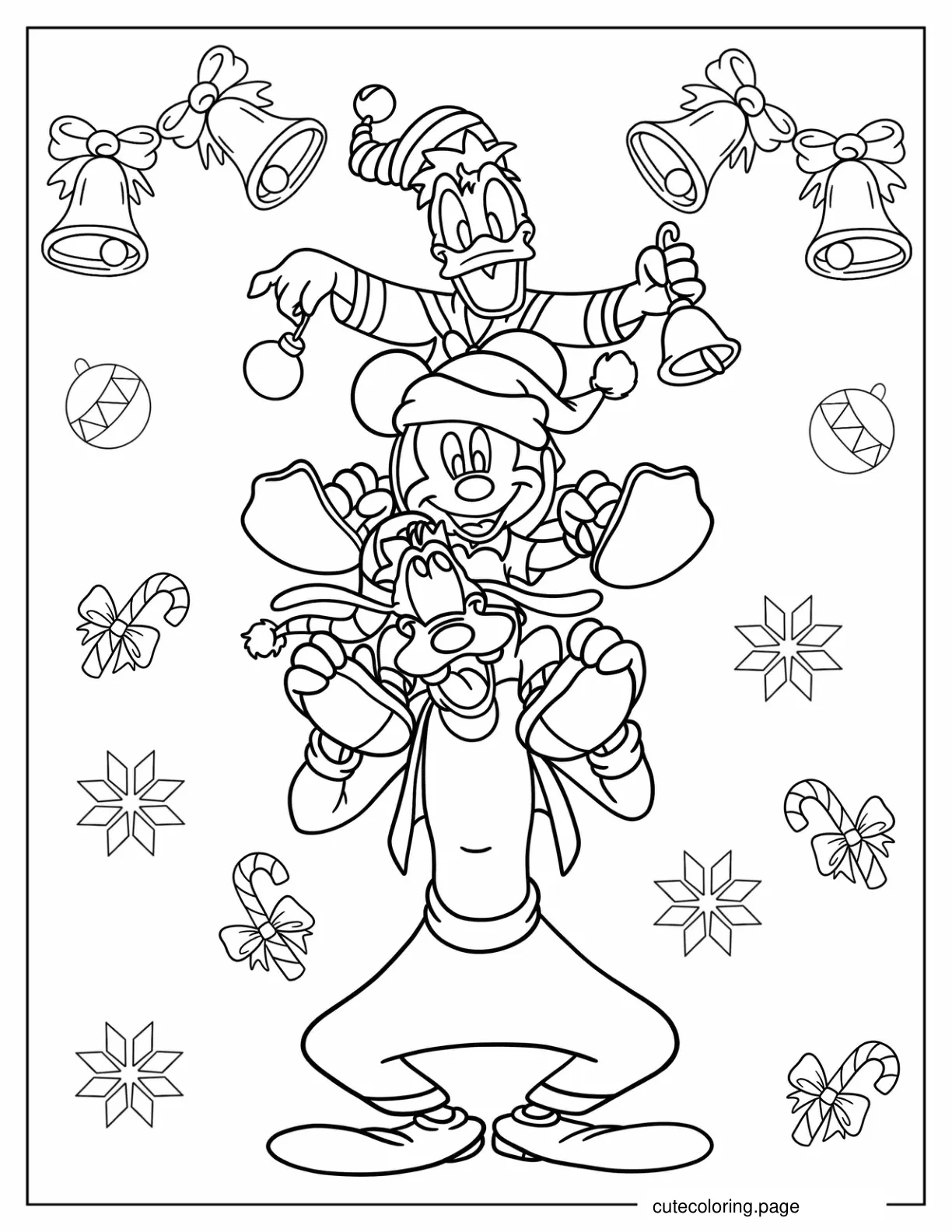 Goofy With Mickey Mouse And Donald Duck On Christmas coloring page