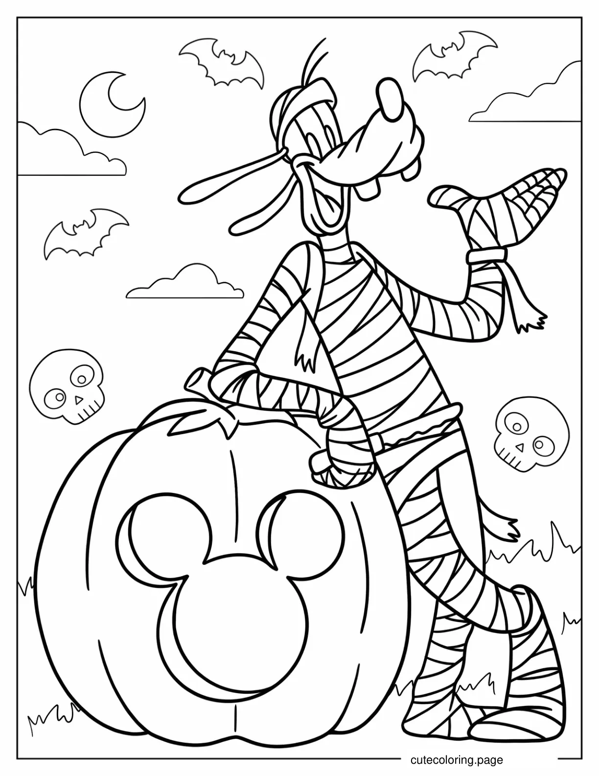 Mummy Goofy With Jack O Lantern Halloween Coloring Page coloring page