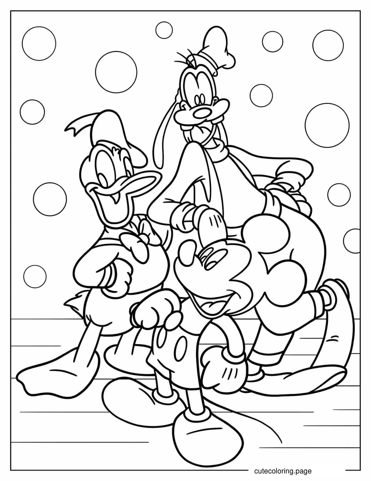 Simple Outline Of Goofy Donald Duck and Mickey Mouse coloring page