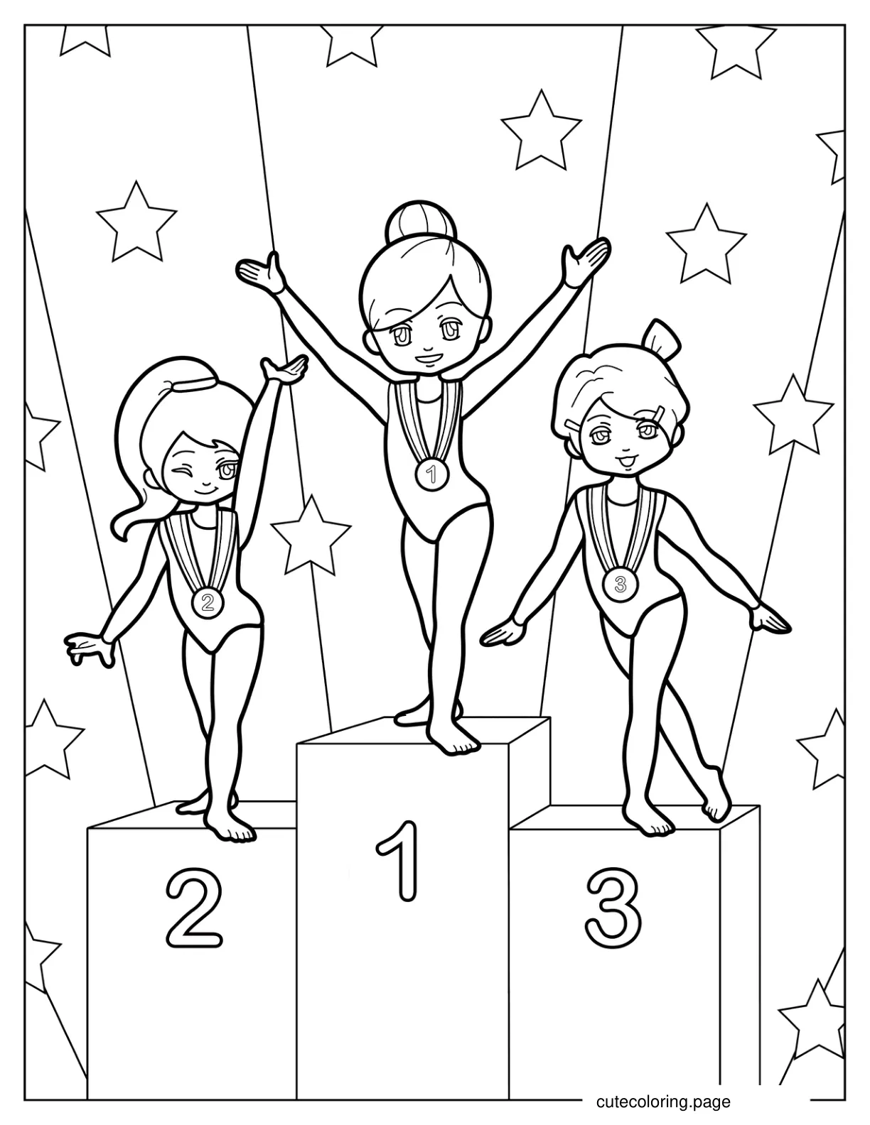 Cartoon Gymnasts Award Ceremony Coloring Page coloring page