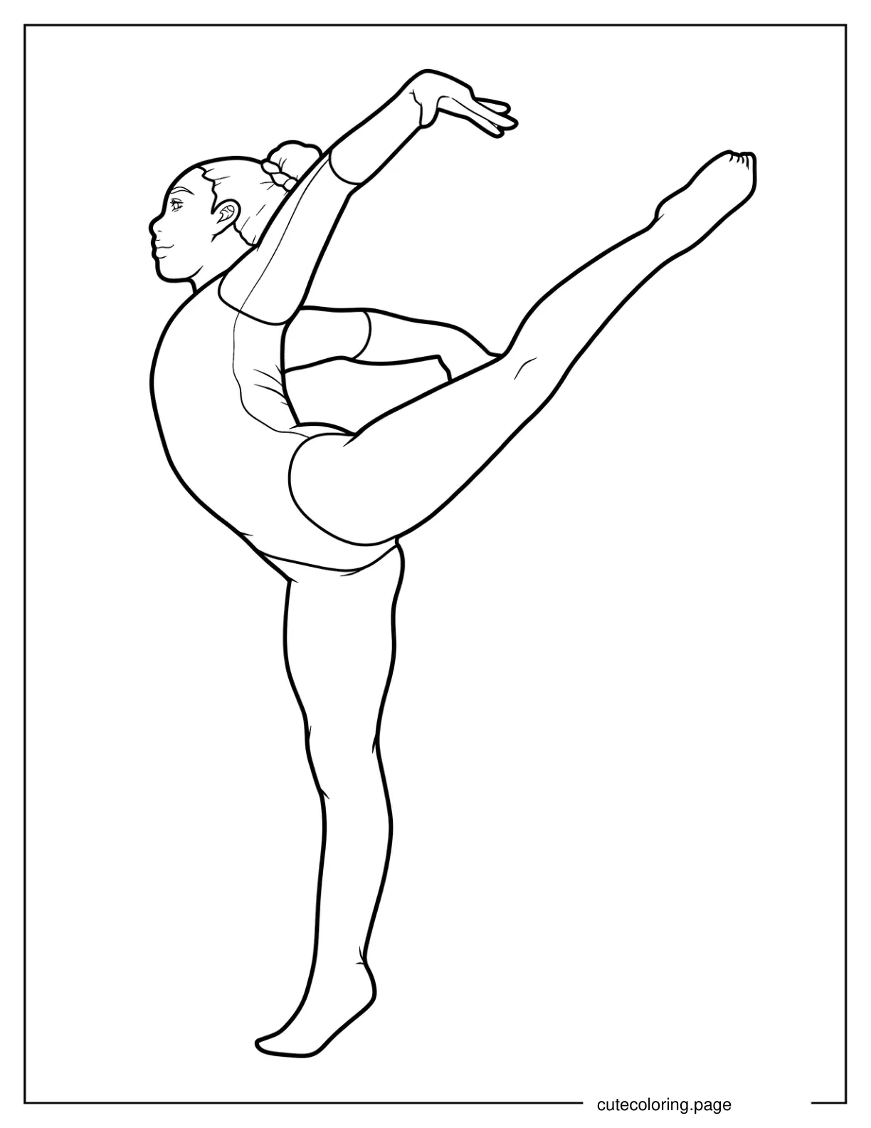 Gymnast On Balance Beam Balancing On One Leg coloring page