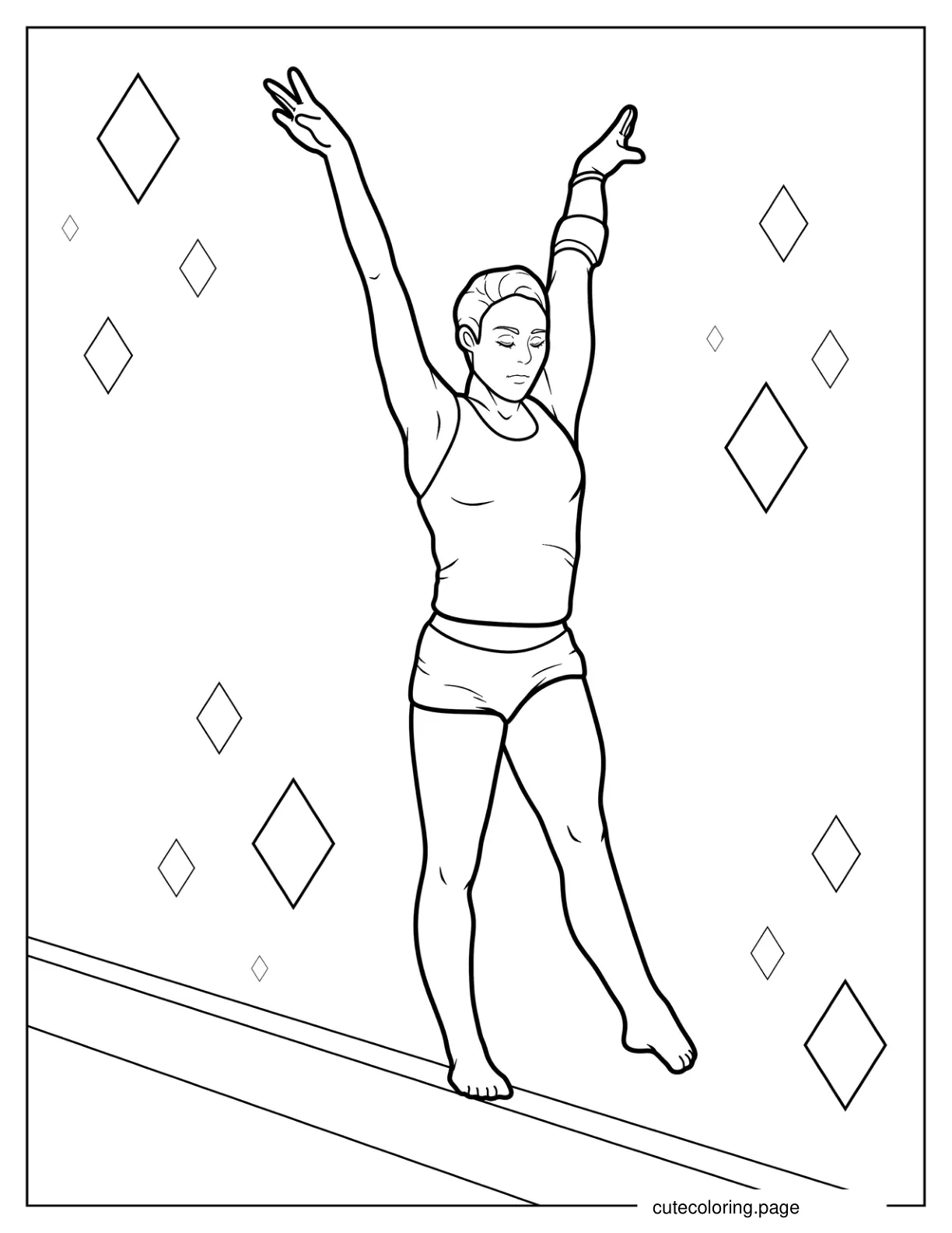 Realistic Gymnast On Balance Beam Coloring Page coloring page