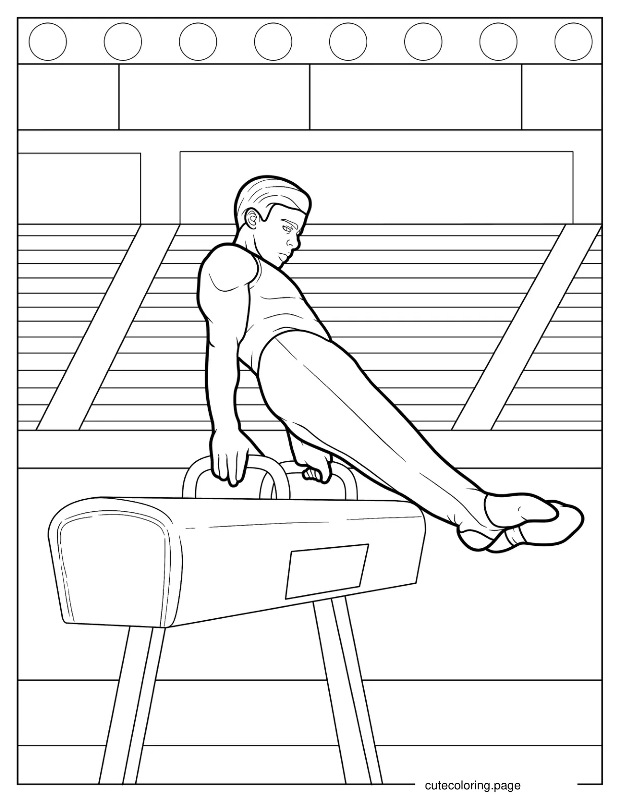 Realistic Male Gymnast On Pommel Horse coloring page