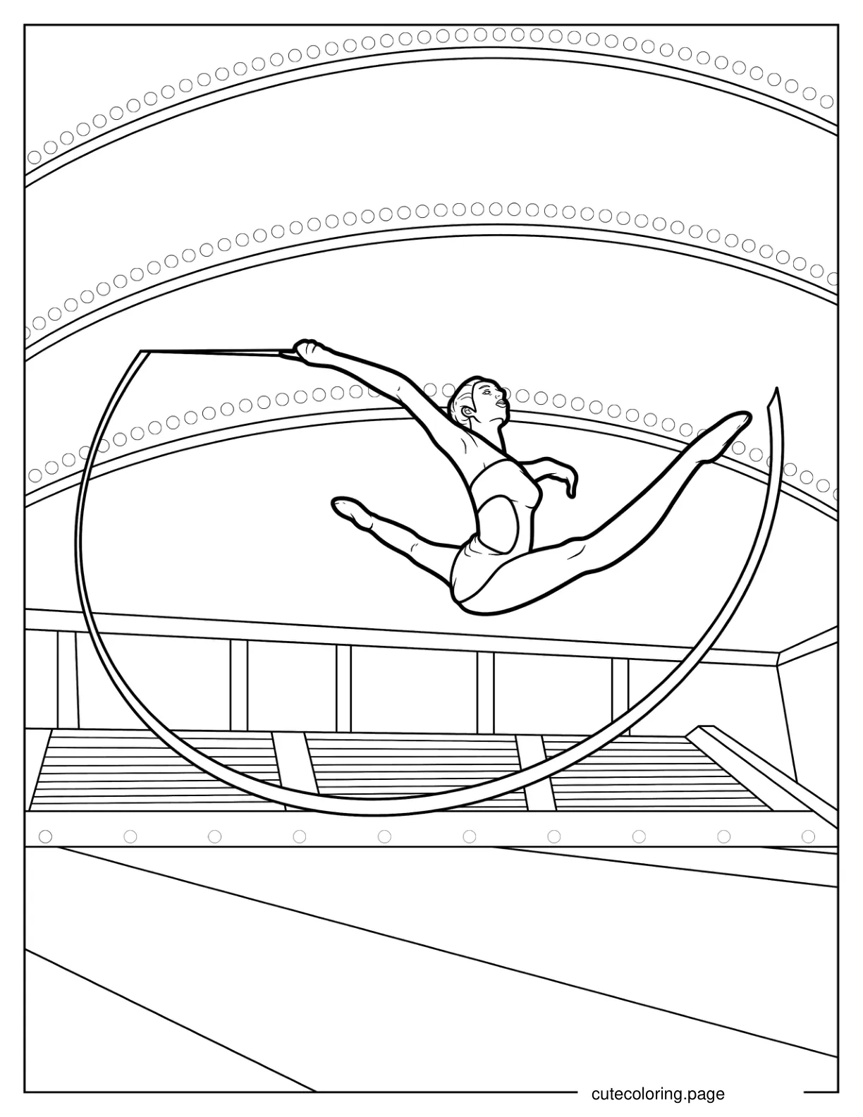 Rhythmic Gymnast Air Split With Ribbon Coloring Page coloring page