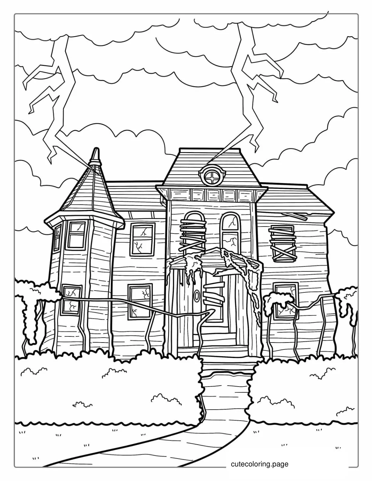 Big Haunted House Coloring In For Adults coloring page