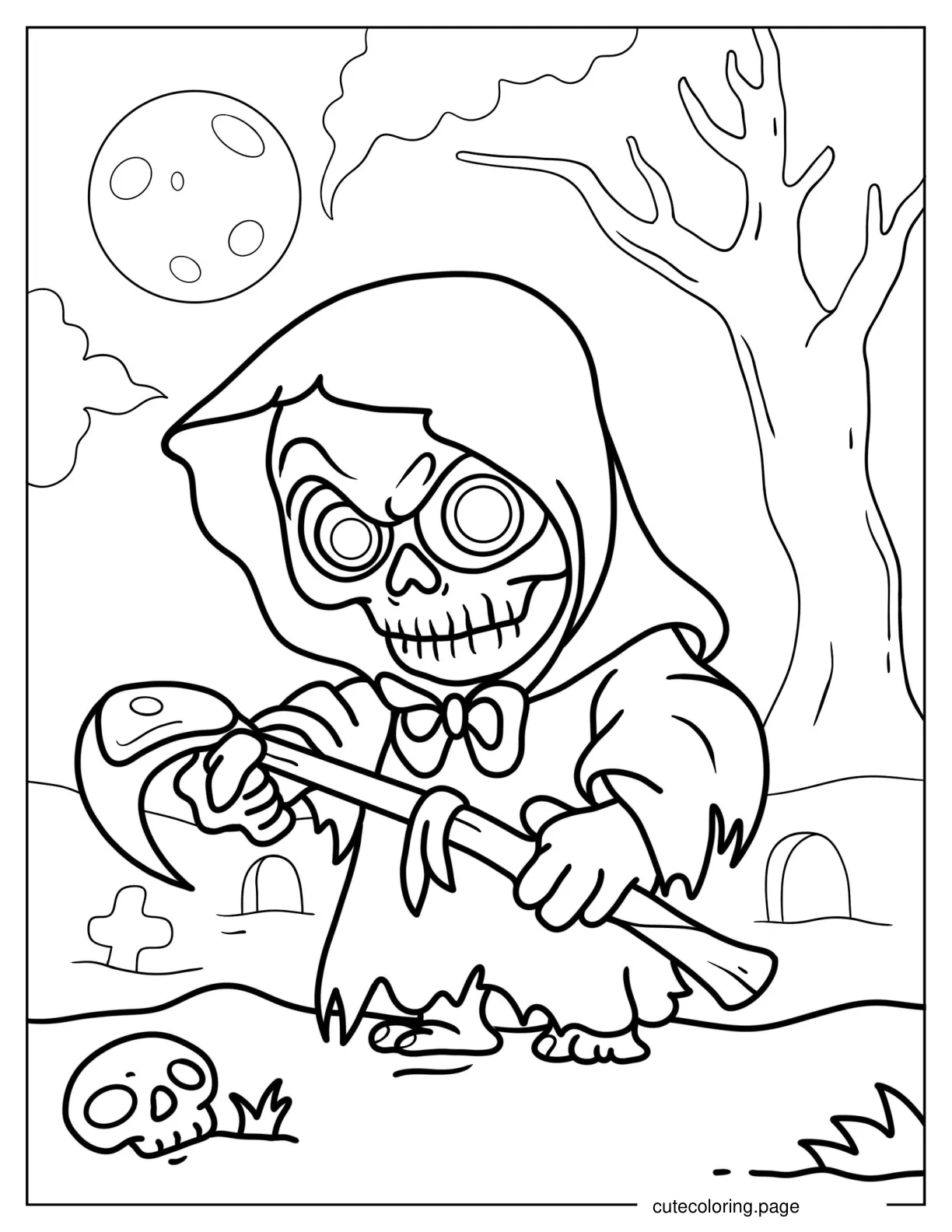 Chibi Grim Reaper Halloween Coloring Page For Kids coloring page