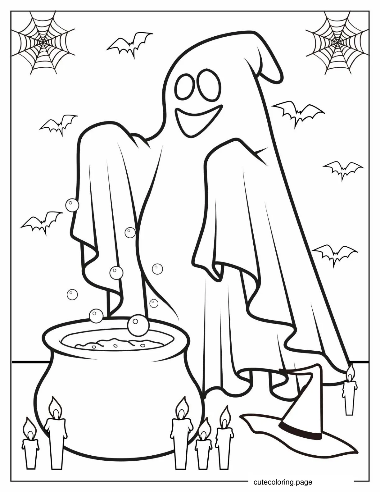 Coloring Page Of Ghost In Front Of Witch_s Cauldron coloring page