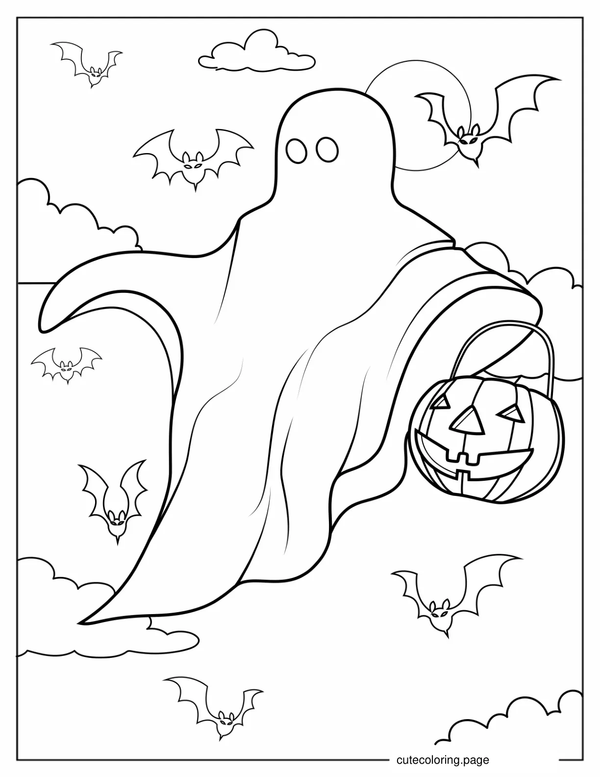 Coloring Page Of Ghost With Trick Or Treat Bucket coloring page