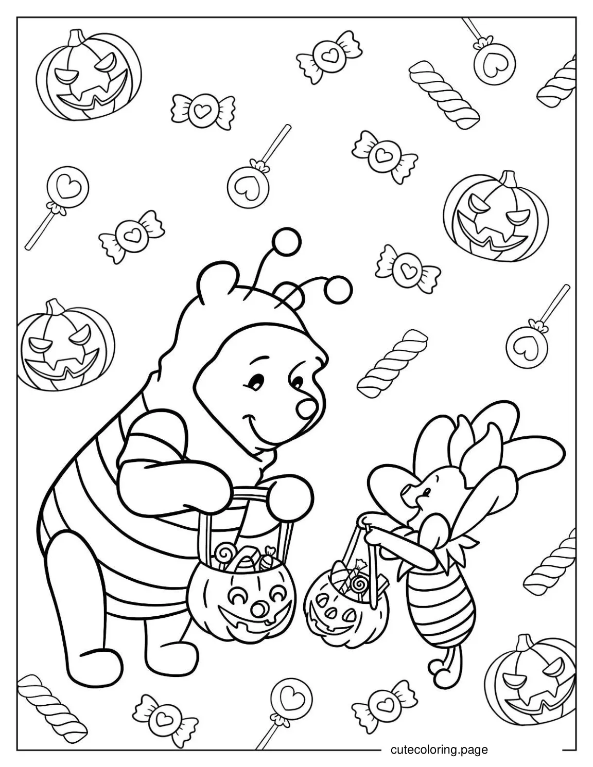 Coloring Page Of Winnie The Pooh And Piglet On Halloween coloring page