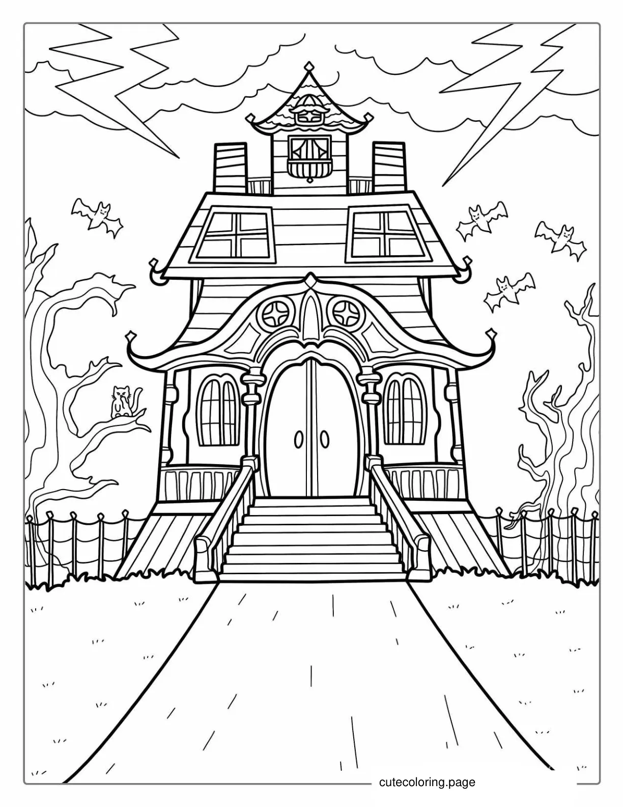 Coloring Sheet Of Haunted House For Kids coloring page