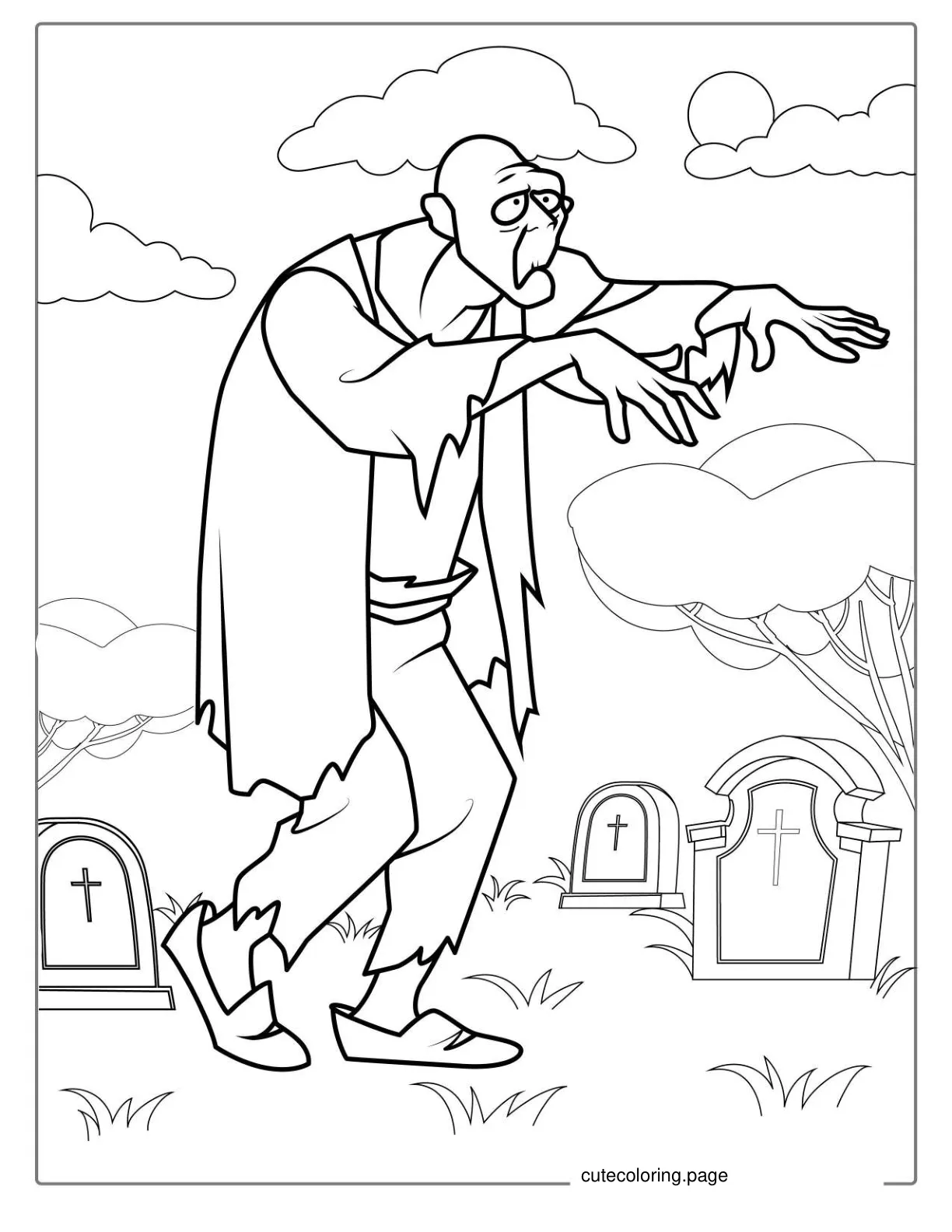 Coloring Sheet Of The Undead In Cemetery coloring page