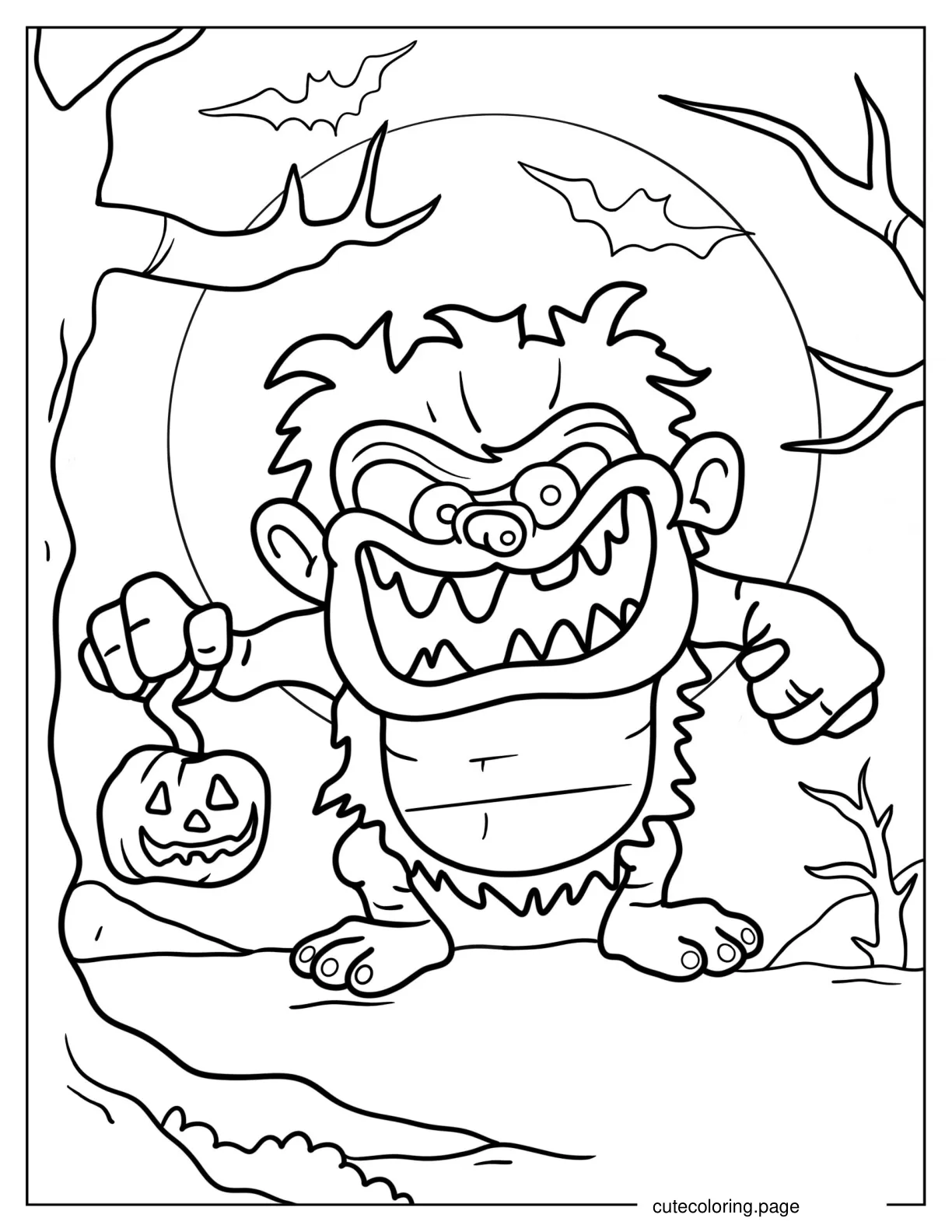 Cute Monster In Forest Coloring In For Preschoolers coloring page